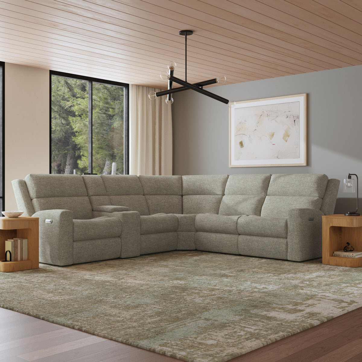 Score Fabric Power Reclining Sectional with Power Headrest & Lumbar