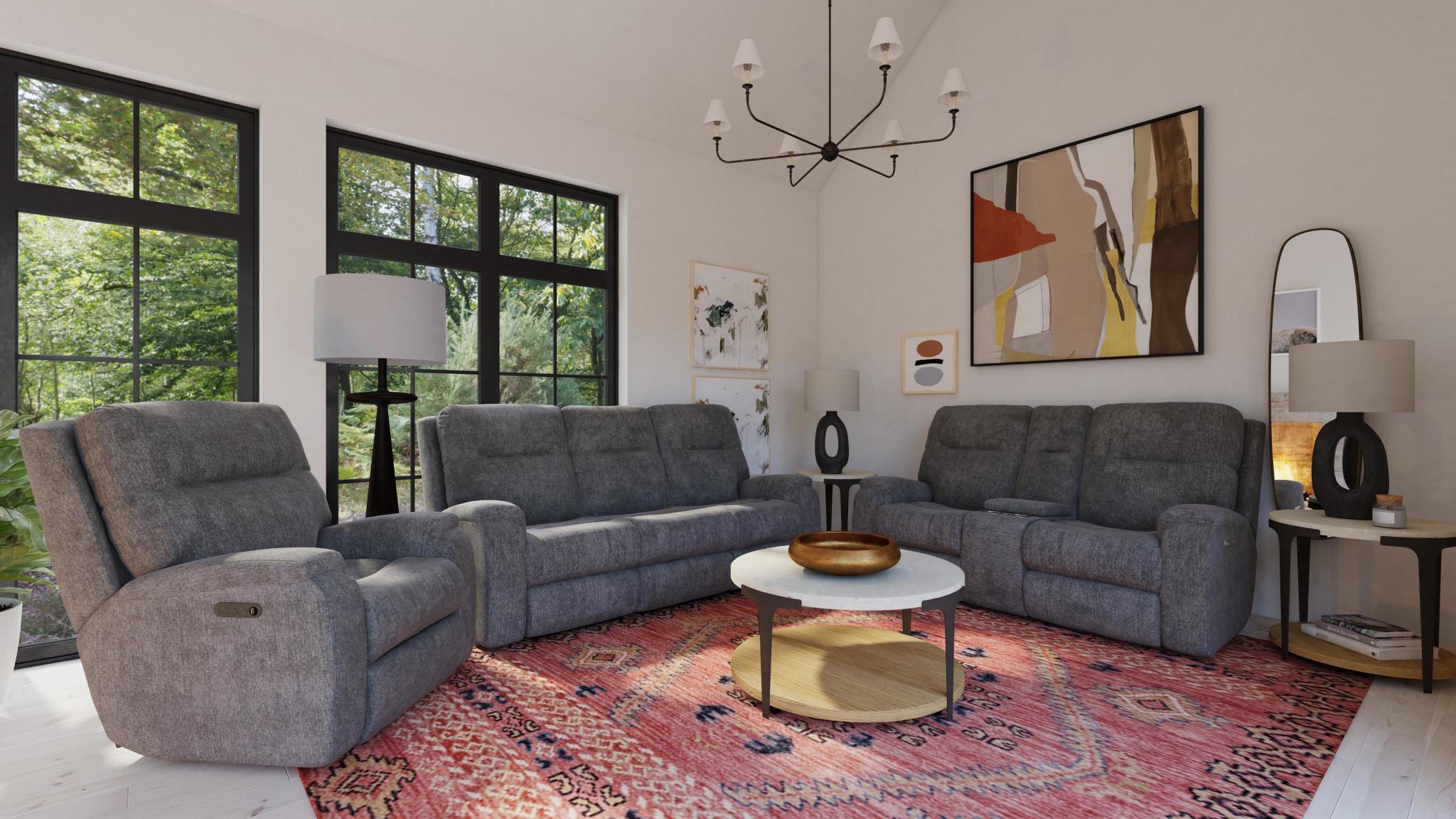 Penn Fabric Power Reclining Loveseat with Power Headrests & Lumbar