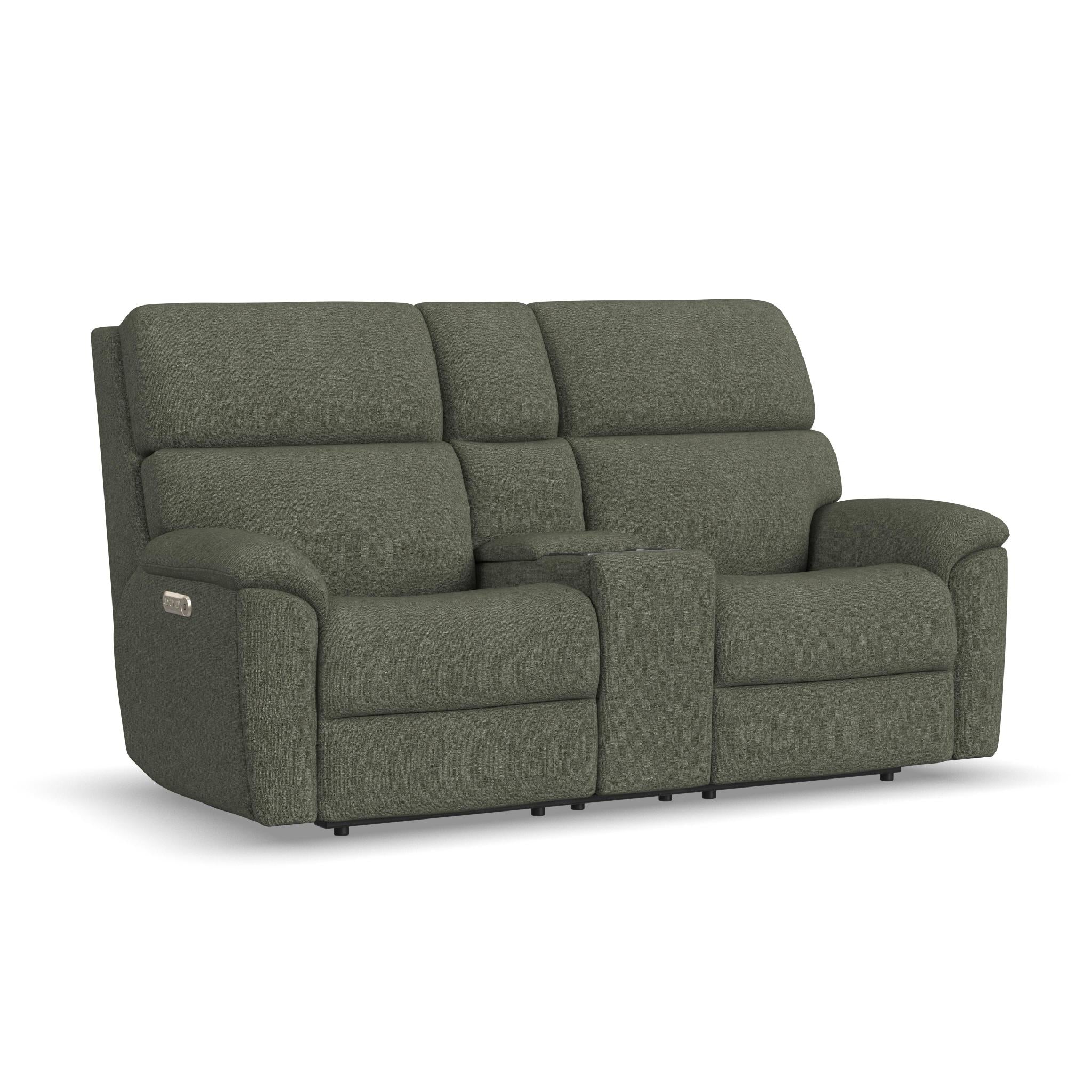 Porter Fabric & Leather Power Reclining Loveseat with Console, Power Headrest, & Lumbar