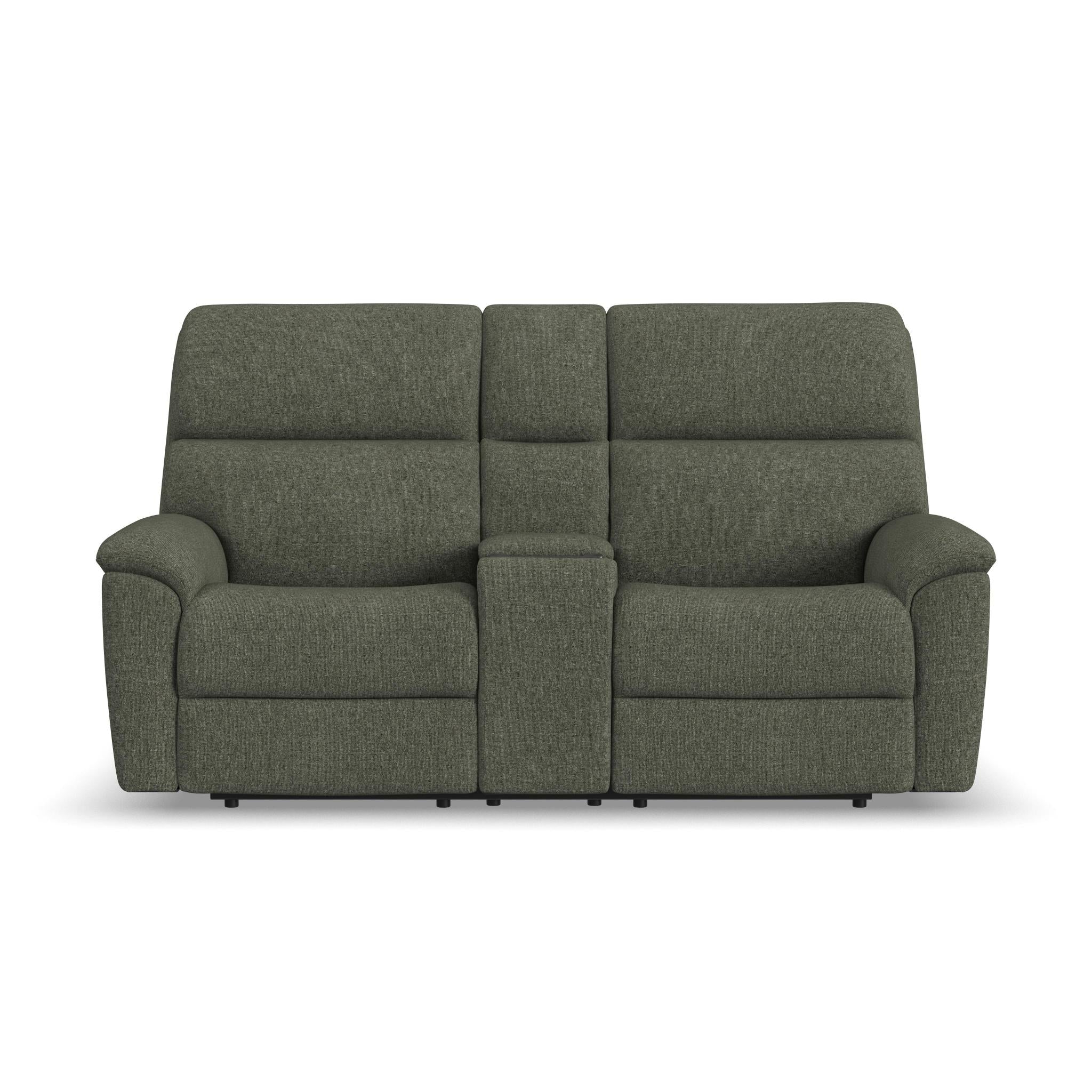 Porter Fabric & Leather Power Reclining Loveseat with Console, Power Headrest, & Lumbar