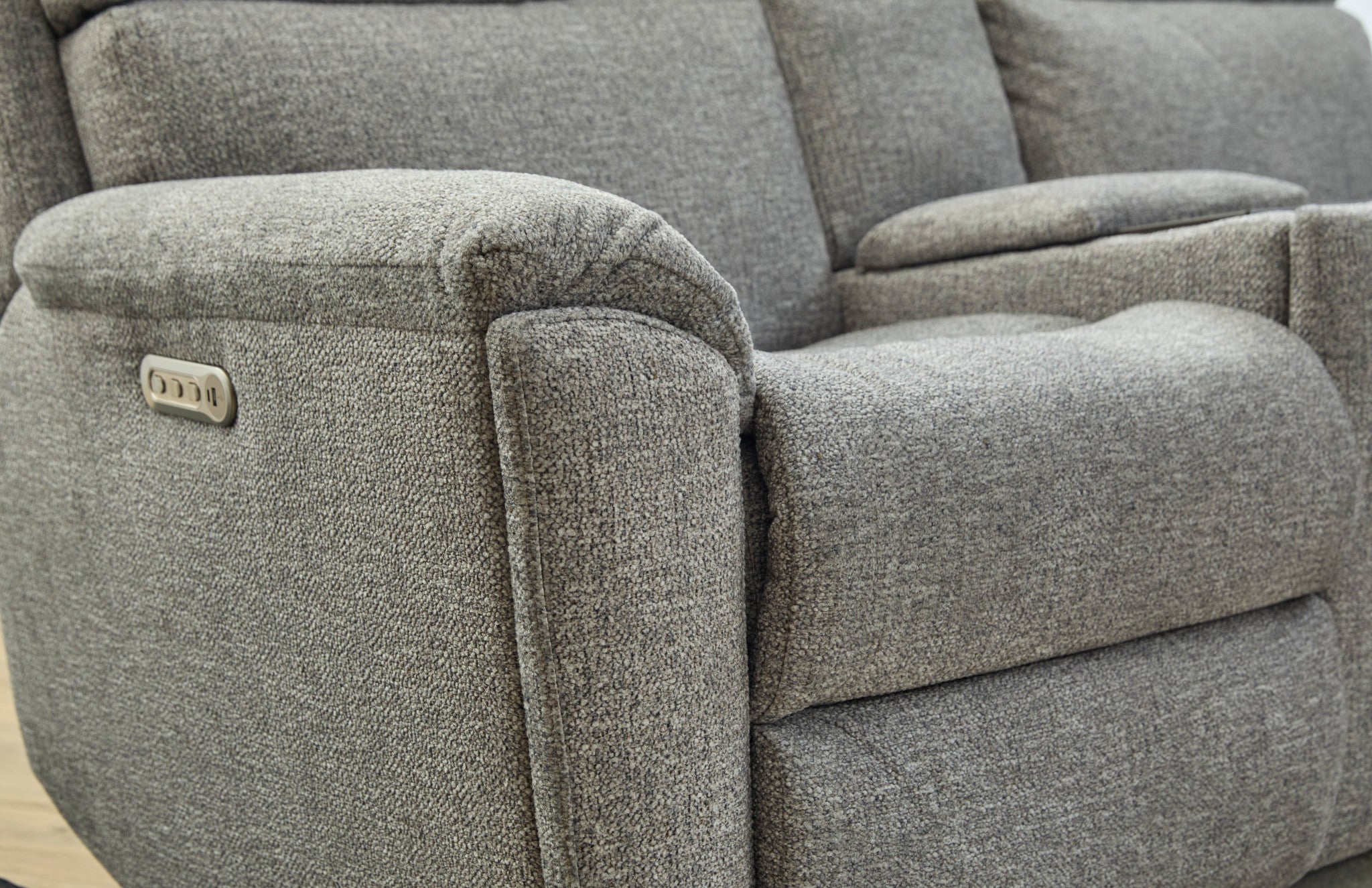 Porter Fabric & Leather Power Reclining Loveseat with Console, Power Headrest, & Lumbar