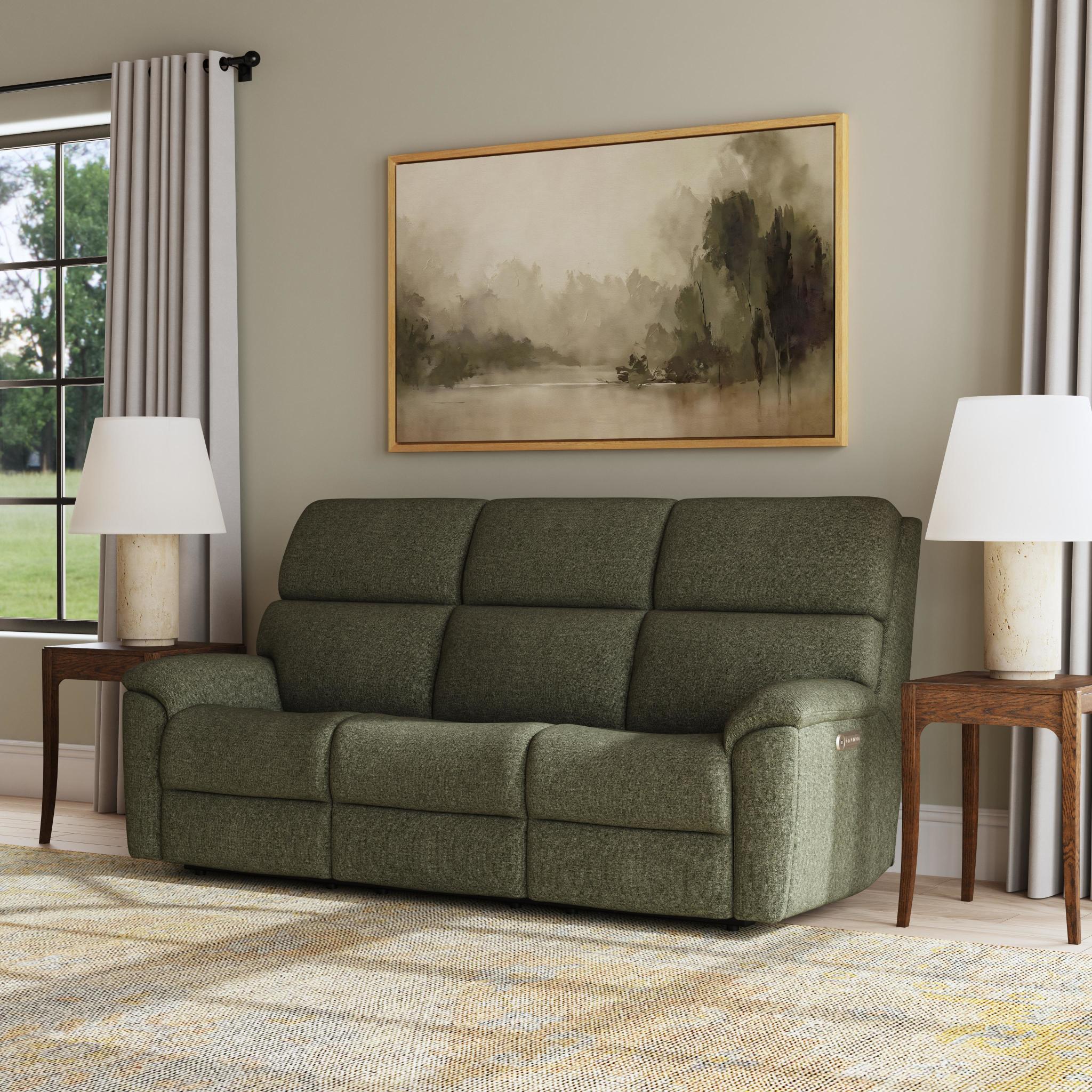 Porter Fabric & Leather Power Reclining Sofa with Console, Power Headrest, & Lumbar