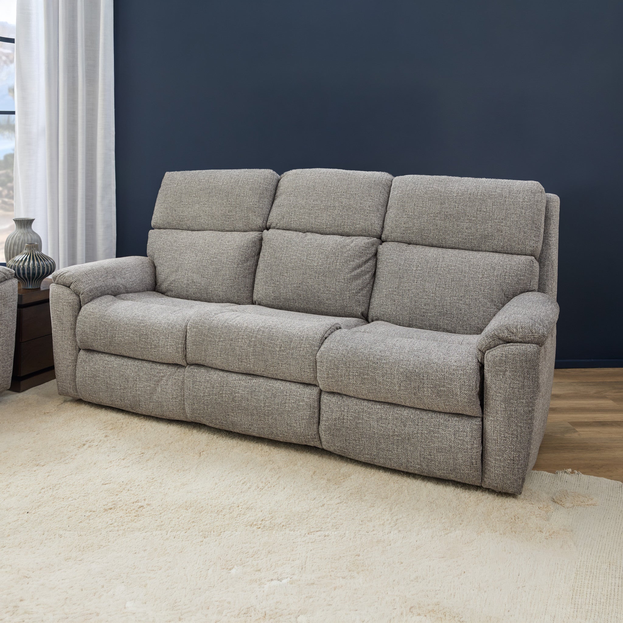 Porter Fabric & Leather Power Reclining Sofa with Console, Power Headrest, & Lumbar
