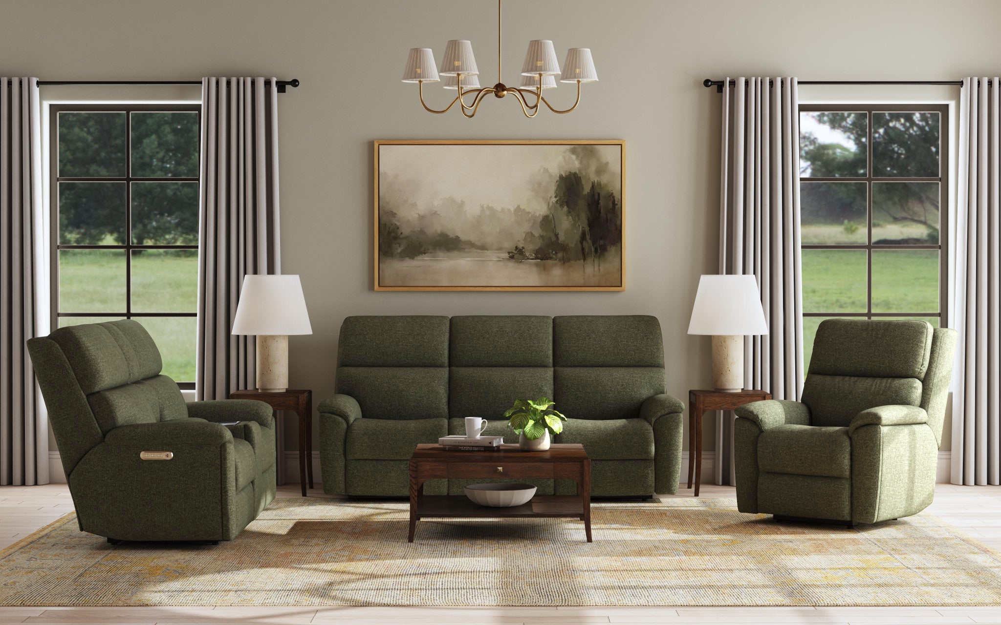 Porter Fabric & Leather Power Reclining Sofa with Console, Power Headrest, & Lumbar