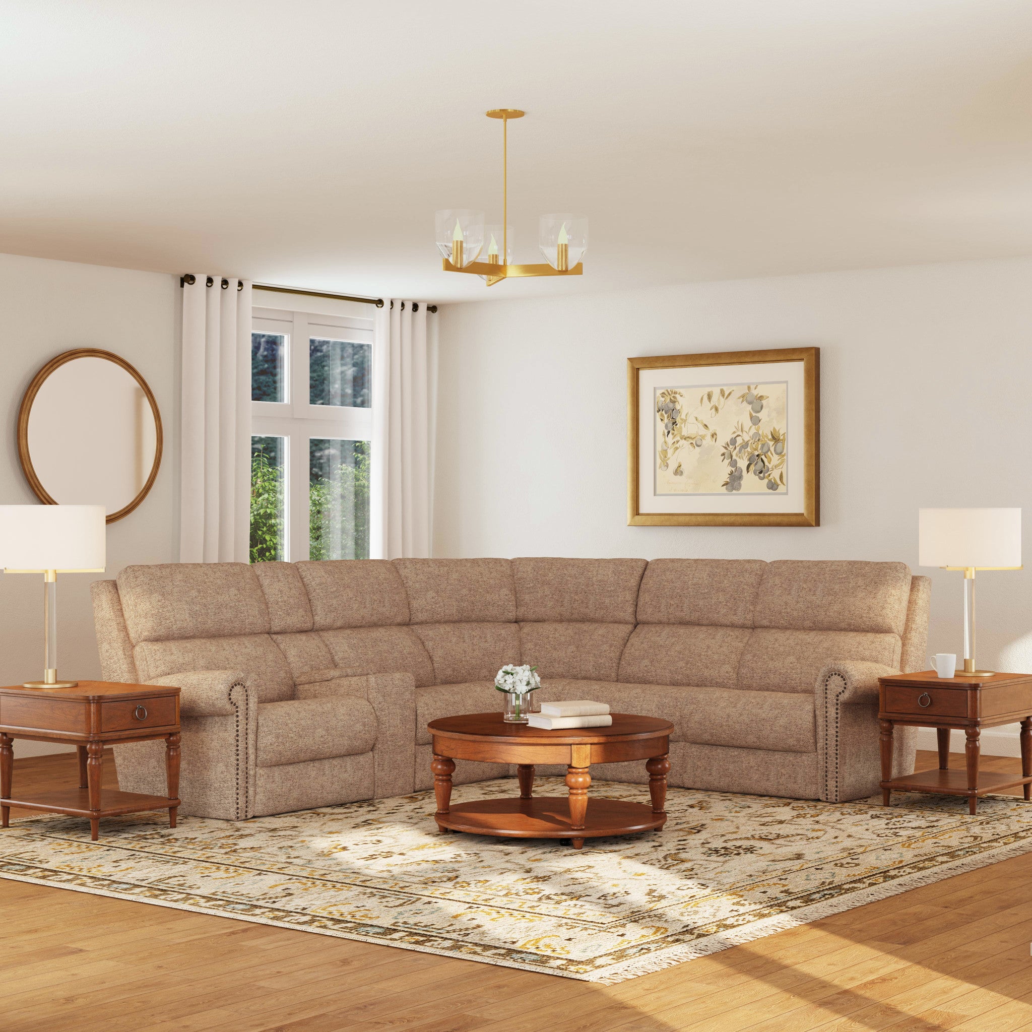 Bernard Fabric Power Reclining Sectional w/ Power Headrest & Lumbar