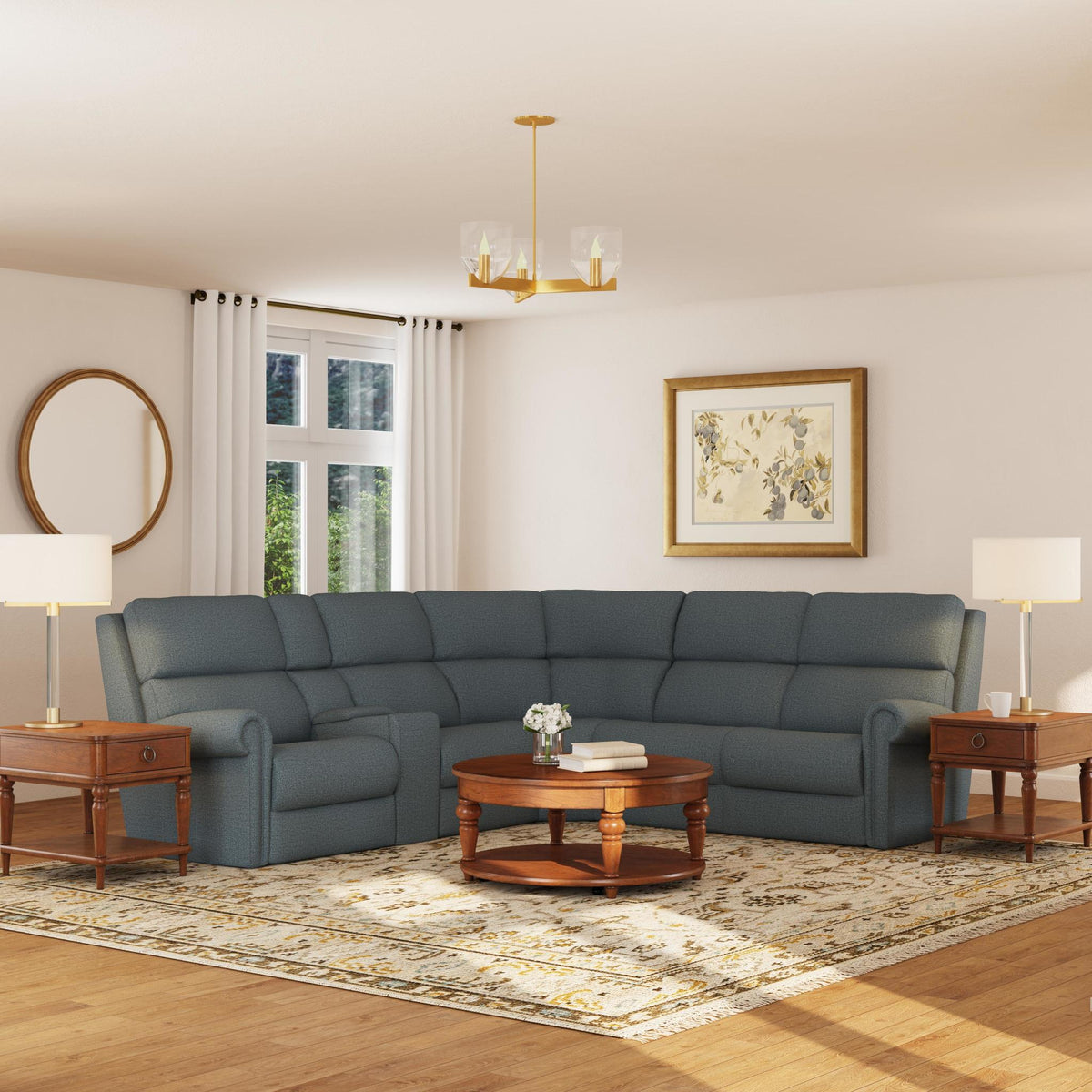 Bernard Fabric Power Reclining Sectional w/ Power Headrest & Lumbar