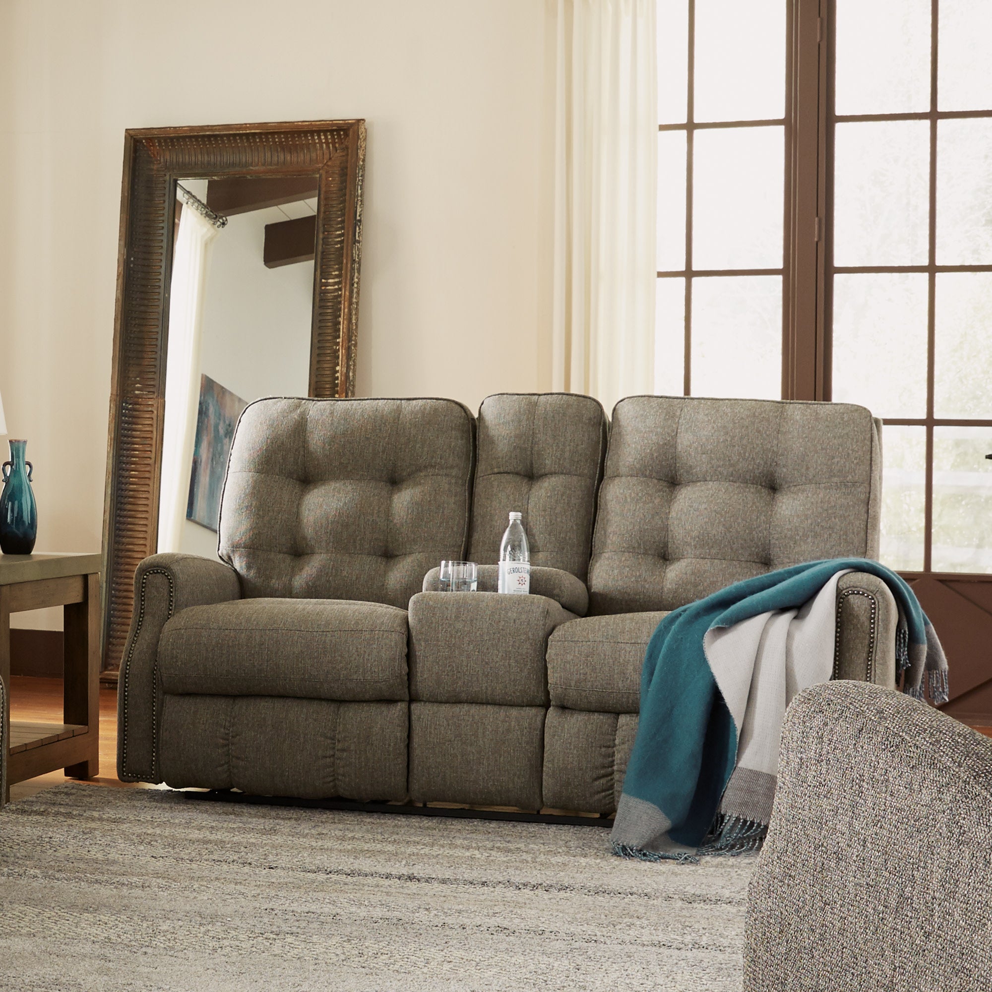 Devon Fabric Power Reclining Loveseat with Console & Power Headrests