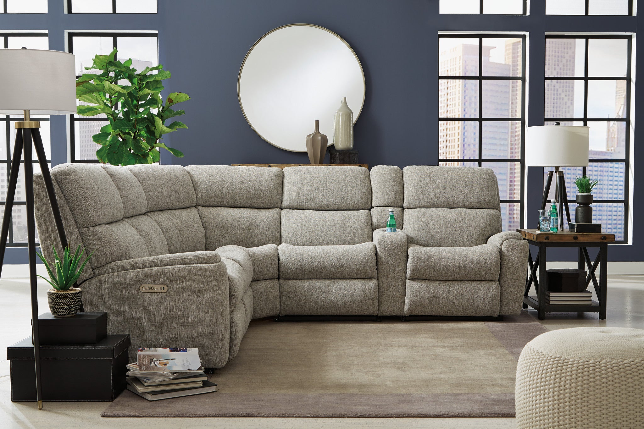 Rio Fabric Power Reclining Sectional with Power Headrests