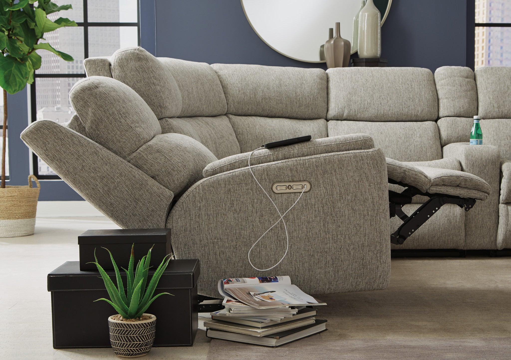 Rio Fabric Power Reclining Sectional with Power Headrests