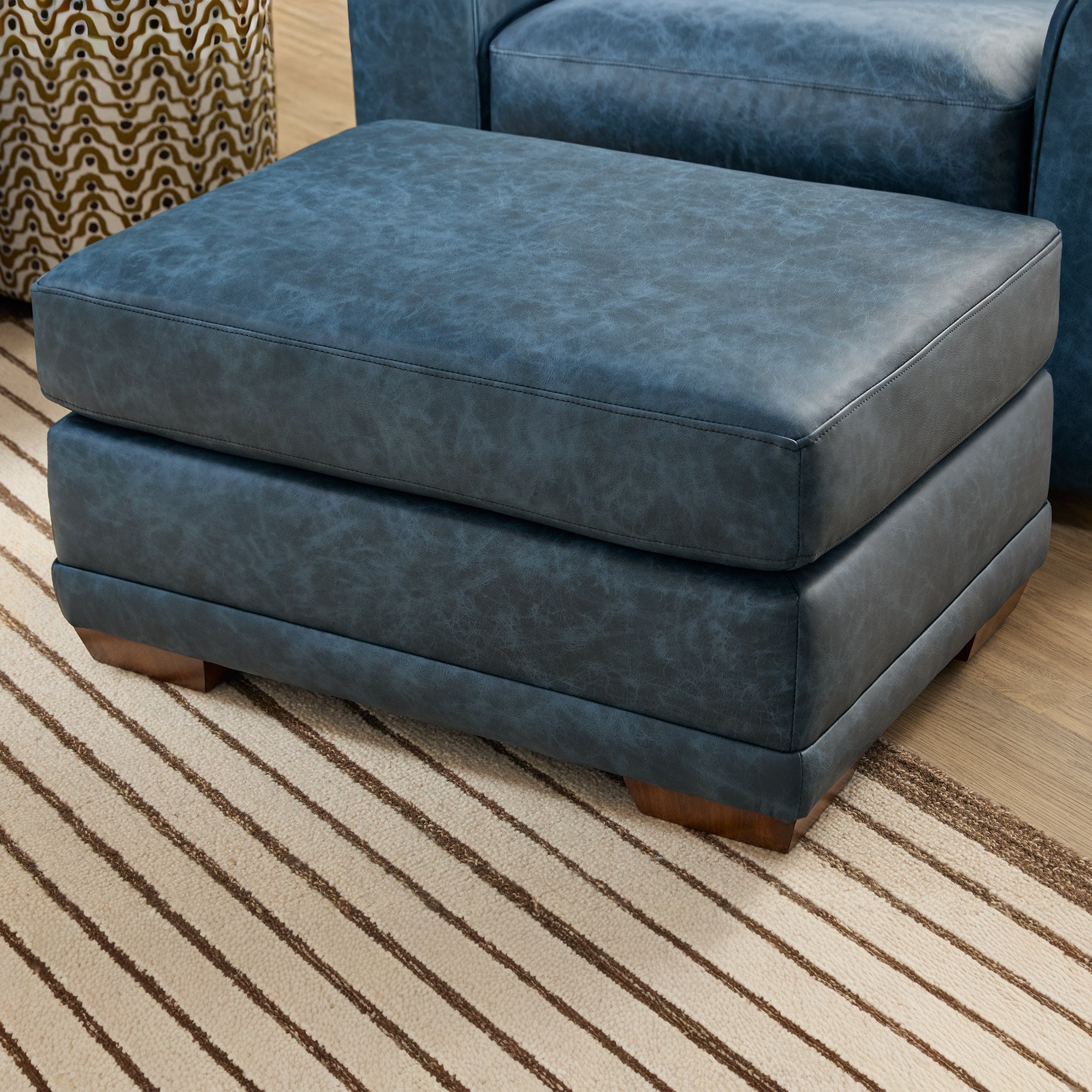 Jewel Fabric & Leather Ottoman