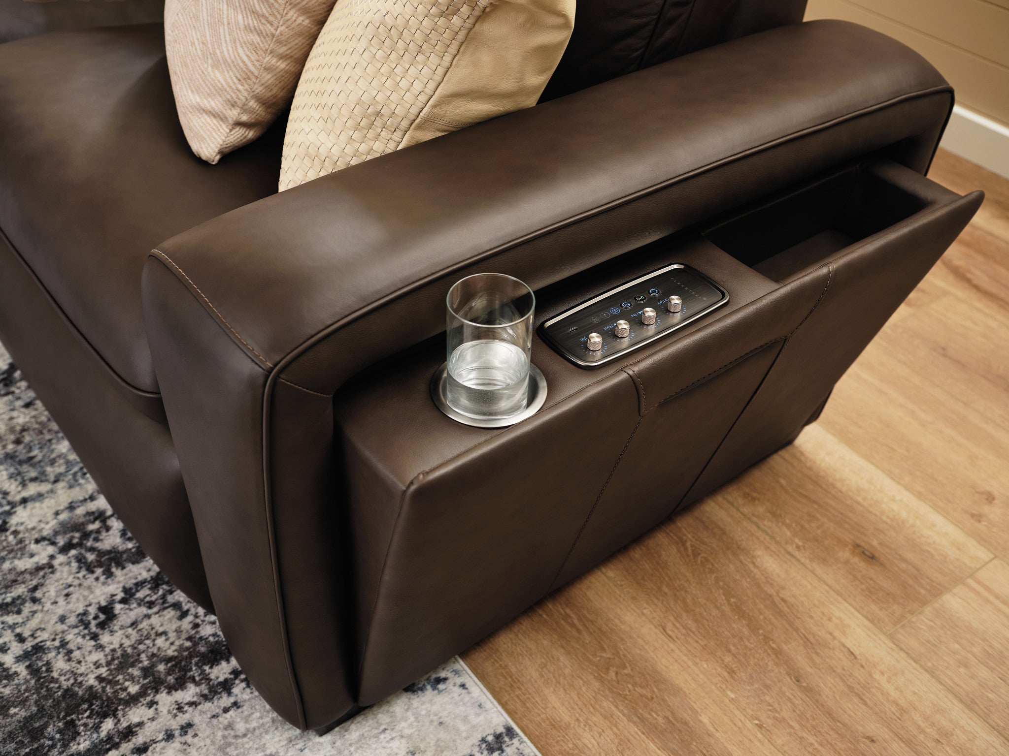 Sense Espresso Power Reclining Sectional with Power Headrest, Lumbar & Pulse