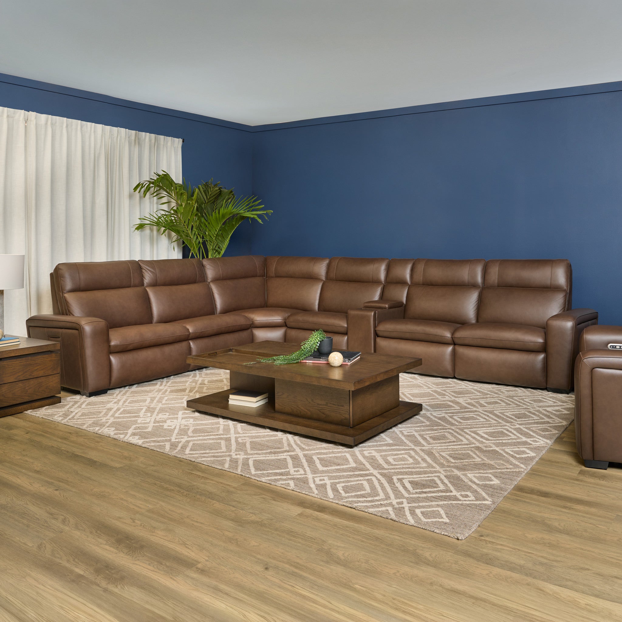 Sense Espresso Power Reclining Sectional with Power Headrest, Lumbar & Pulse