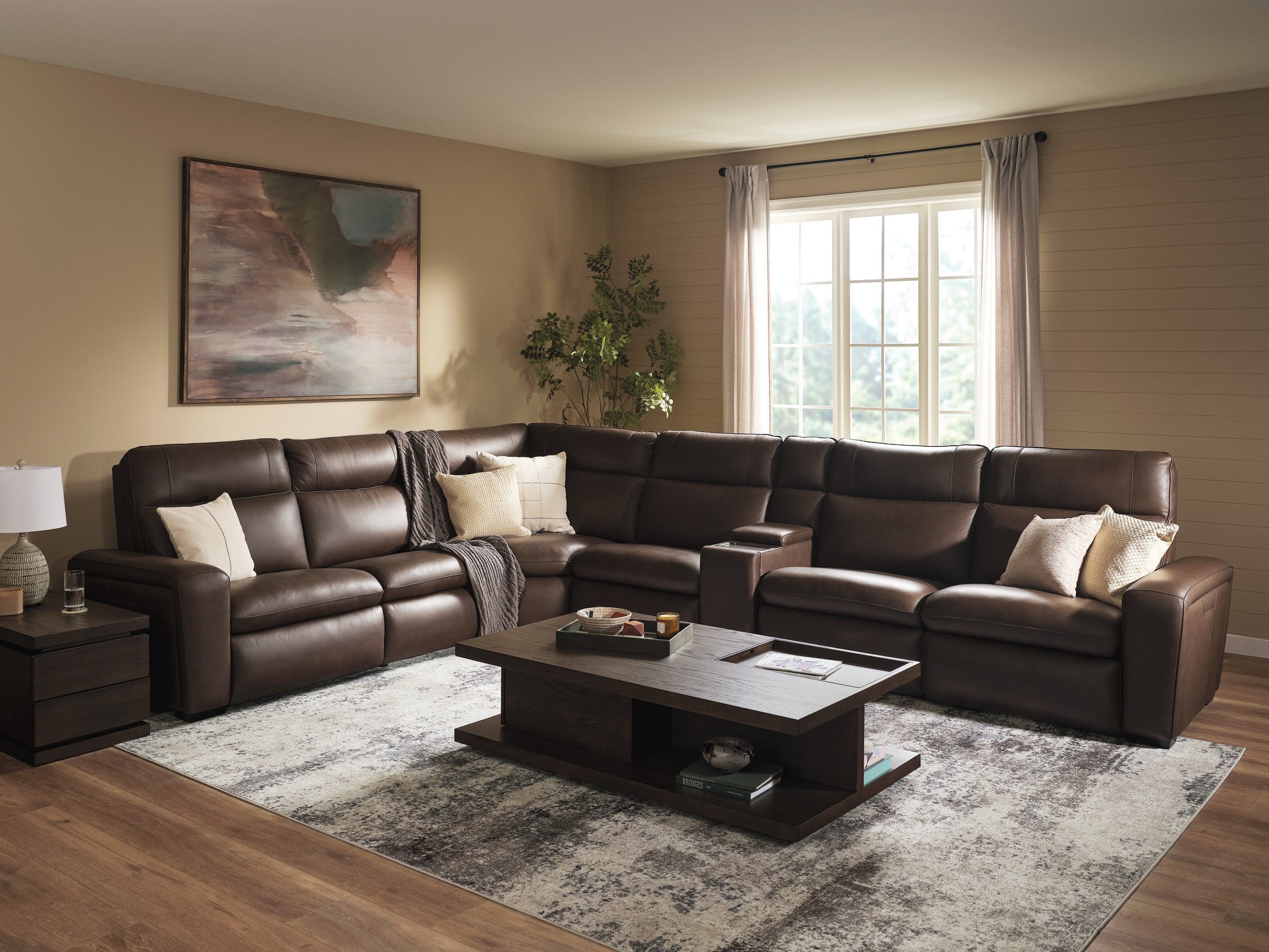 Sense Espresso Power Reclining Sectional with Power Headrest, Lumbar & Pulse