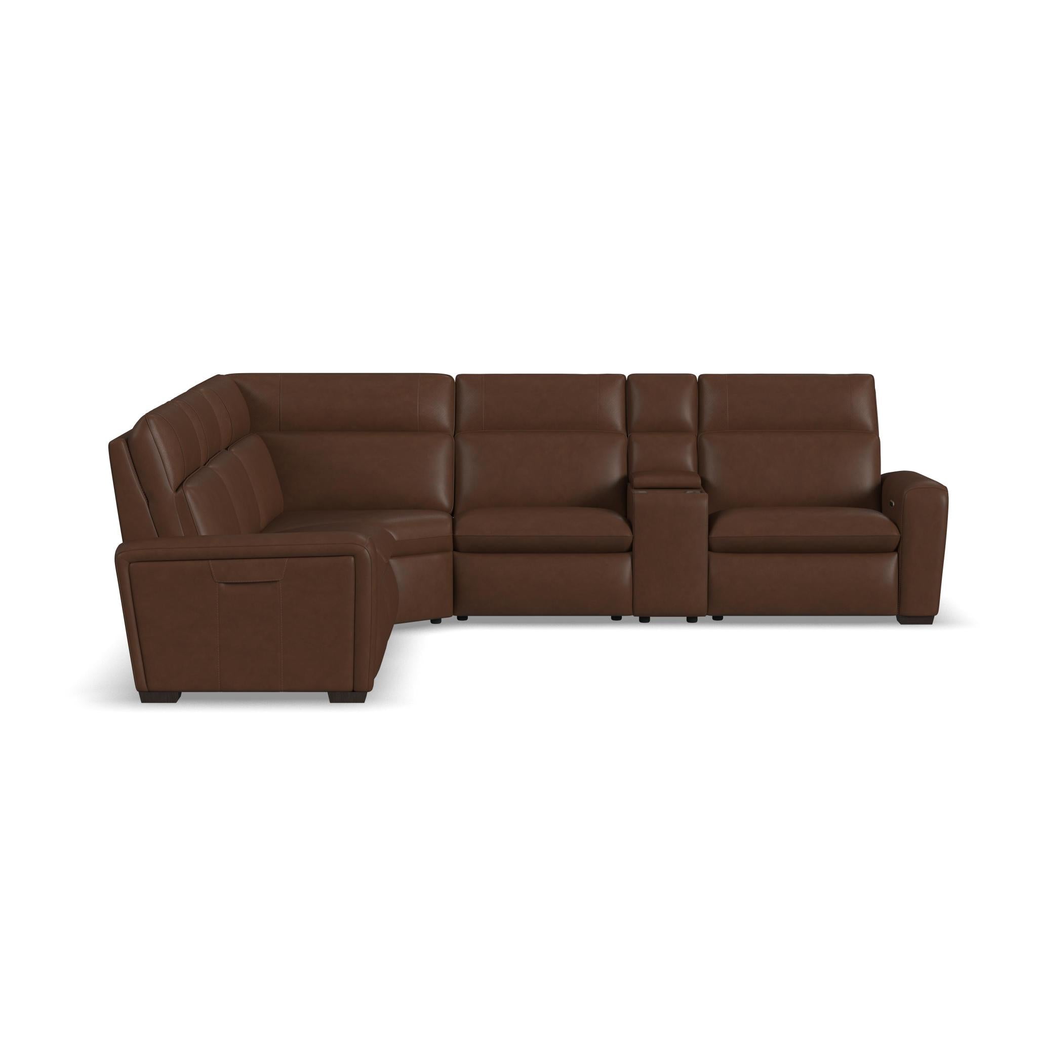 Sense Espresso Power Reclining Sectional with Power Headrest, Lumbar & Pulse