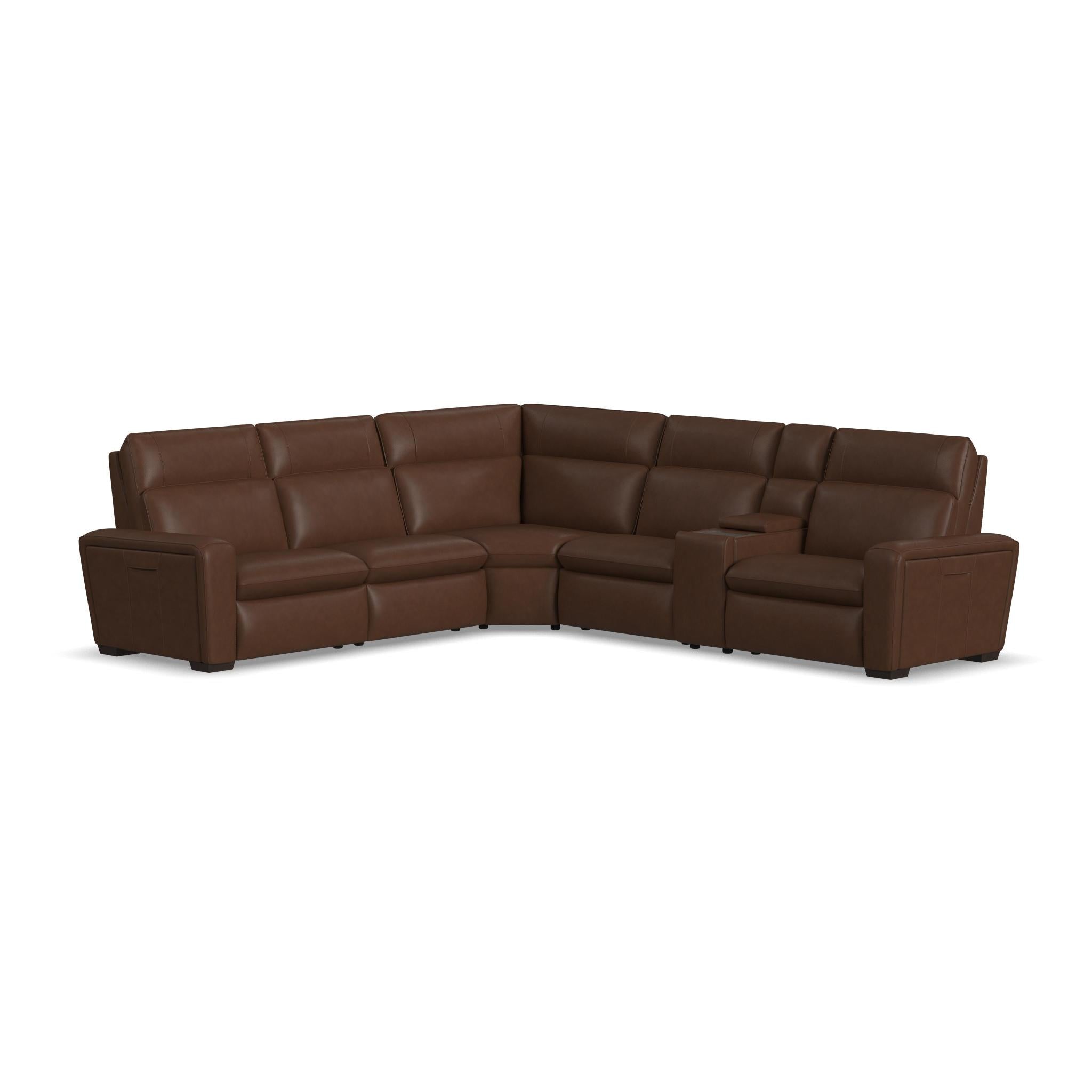 Sense Espresso Power Reclining Sectional with Power Headrest, Lumbar & Pulse