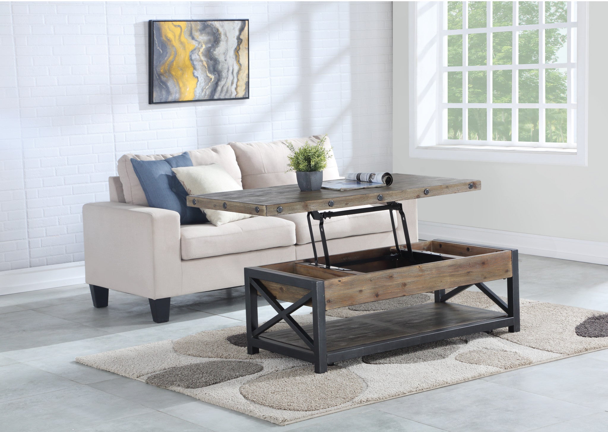 Carpenter Brown Rectangular Lift-Top Coffee Table with Casters