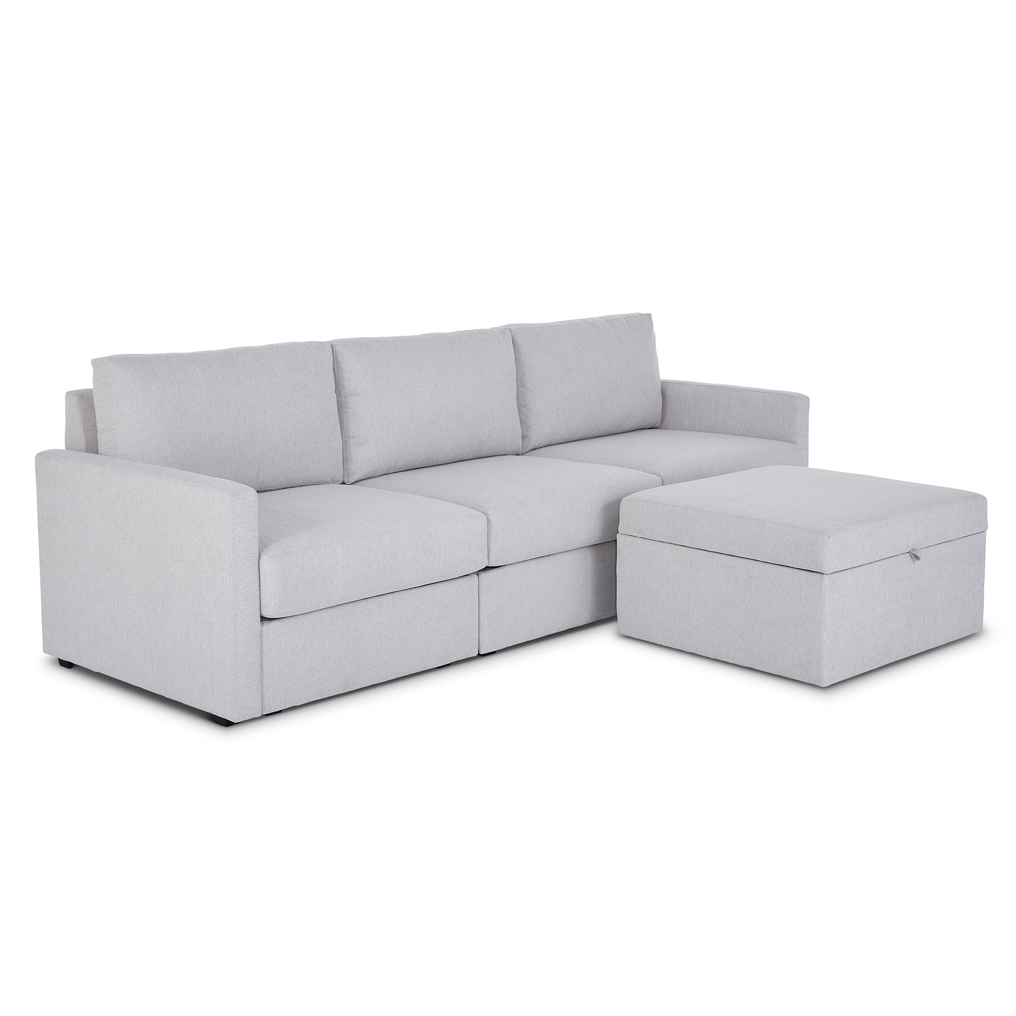 Flex Frost Fabric Sofa with Narrow Arm and Storage Ottoman