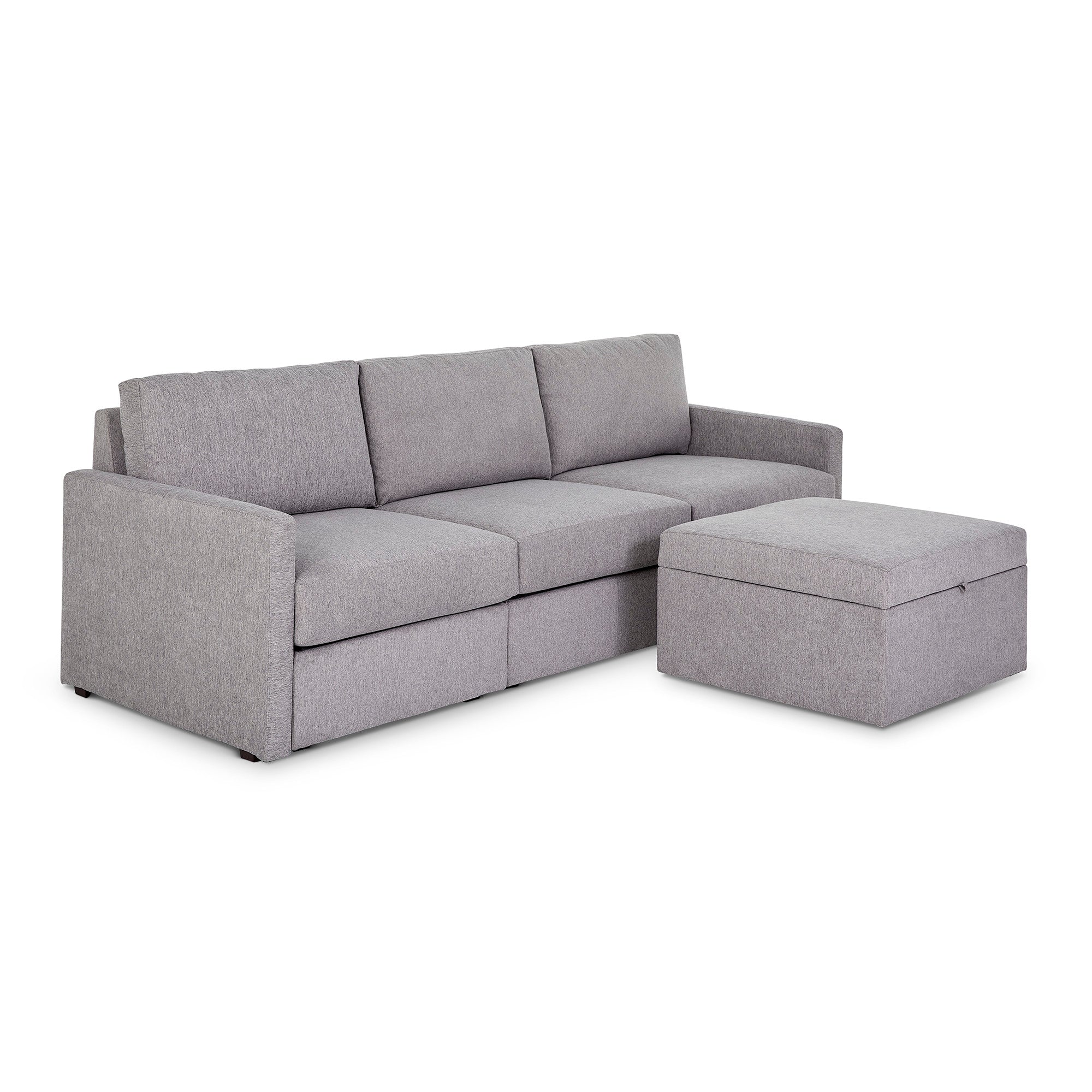 Flex Denim Fabric Sofa with Narrow Arm and Storage Ottoman