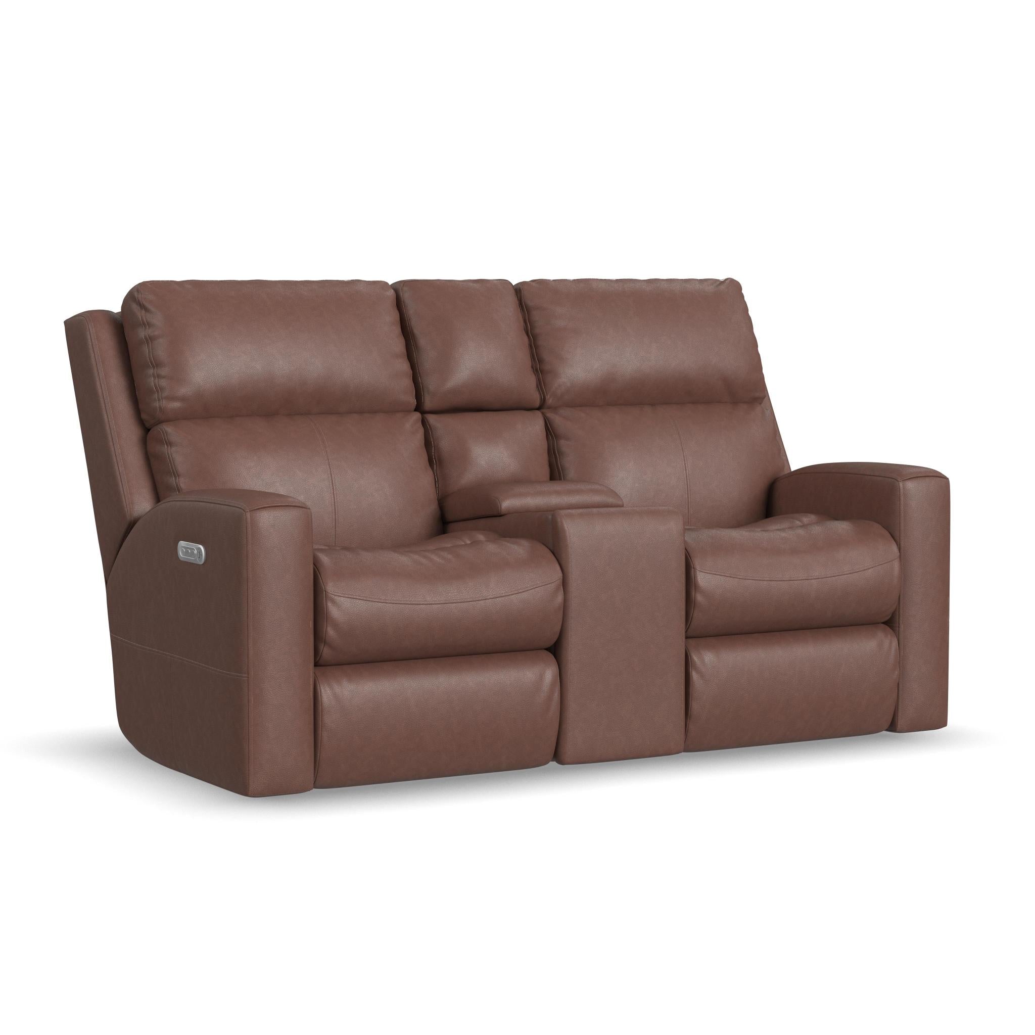 Score Leather Power Reclining Loveseat with Console & Power Headrests & Lumbar