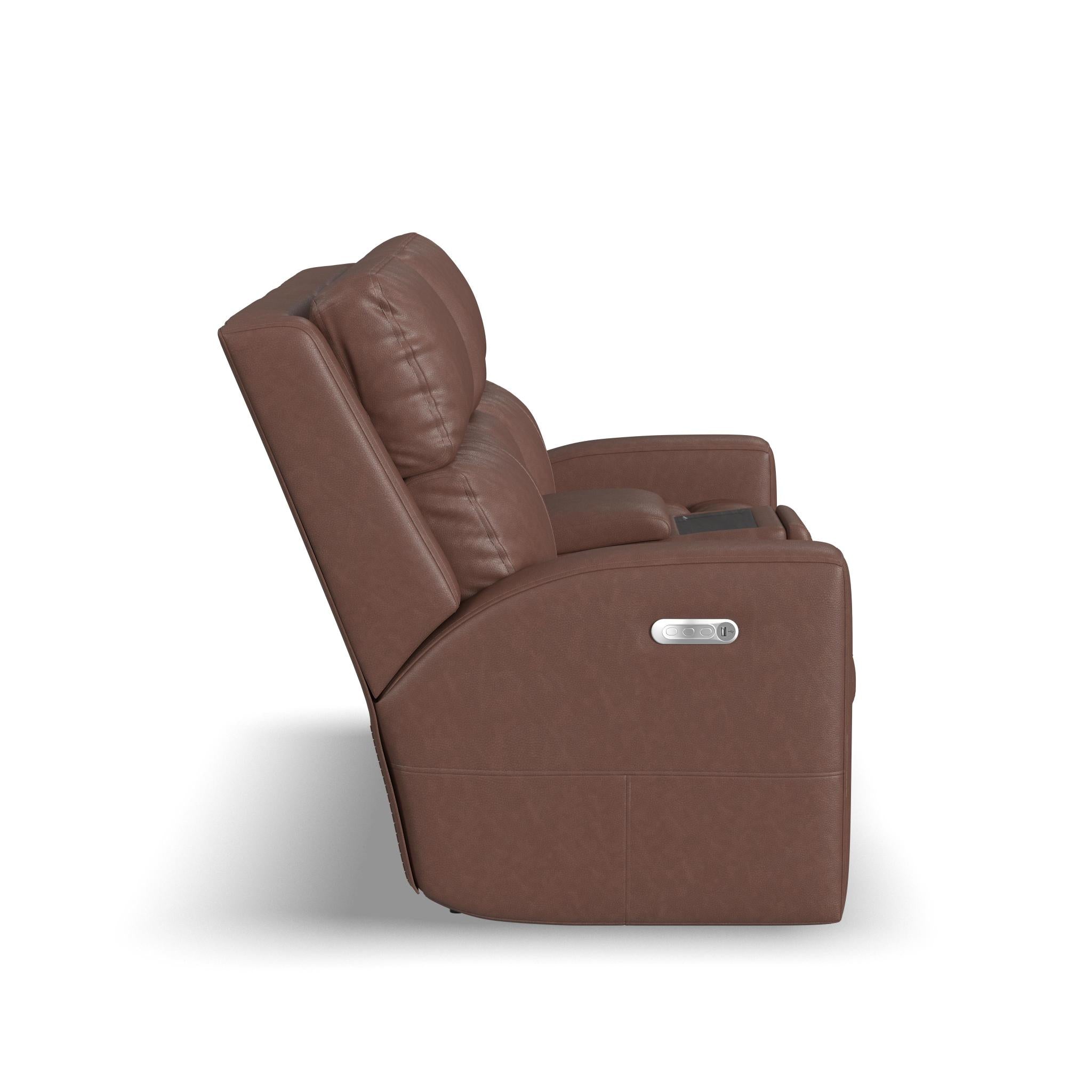 Score Leather Power Reclining Loveseat with Console & Power Headrests & Lumbar