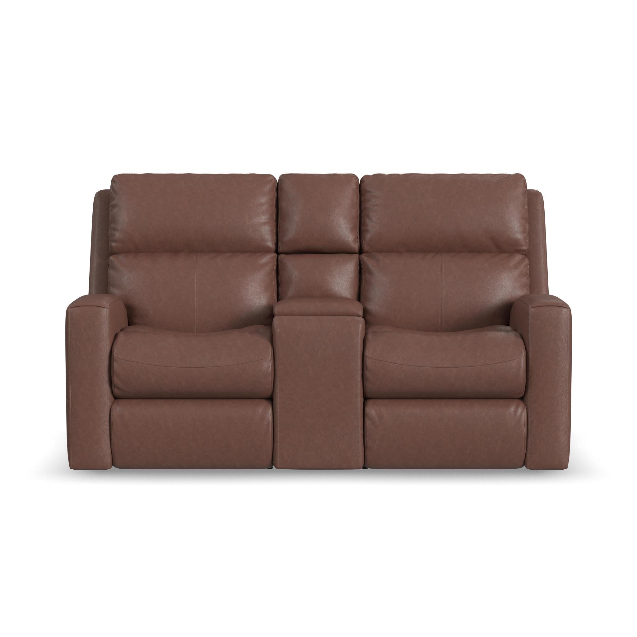 Score Leather Power Reclining Loveseat with Console & Power Headrests & Lumbar