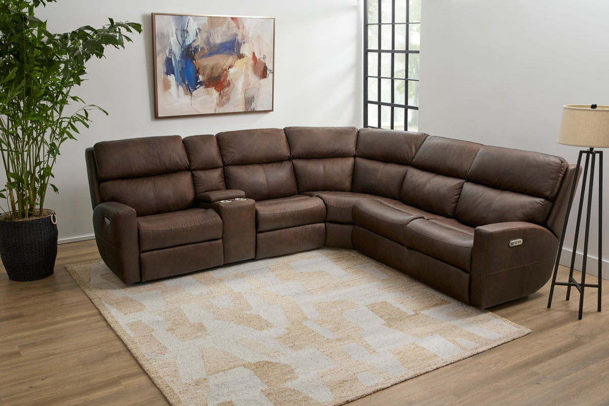 Score Leather Power Reclining Sectional with Power Headrest & Lumbar