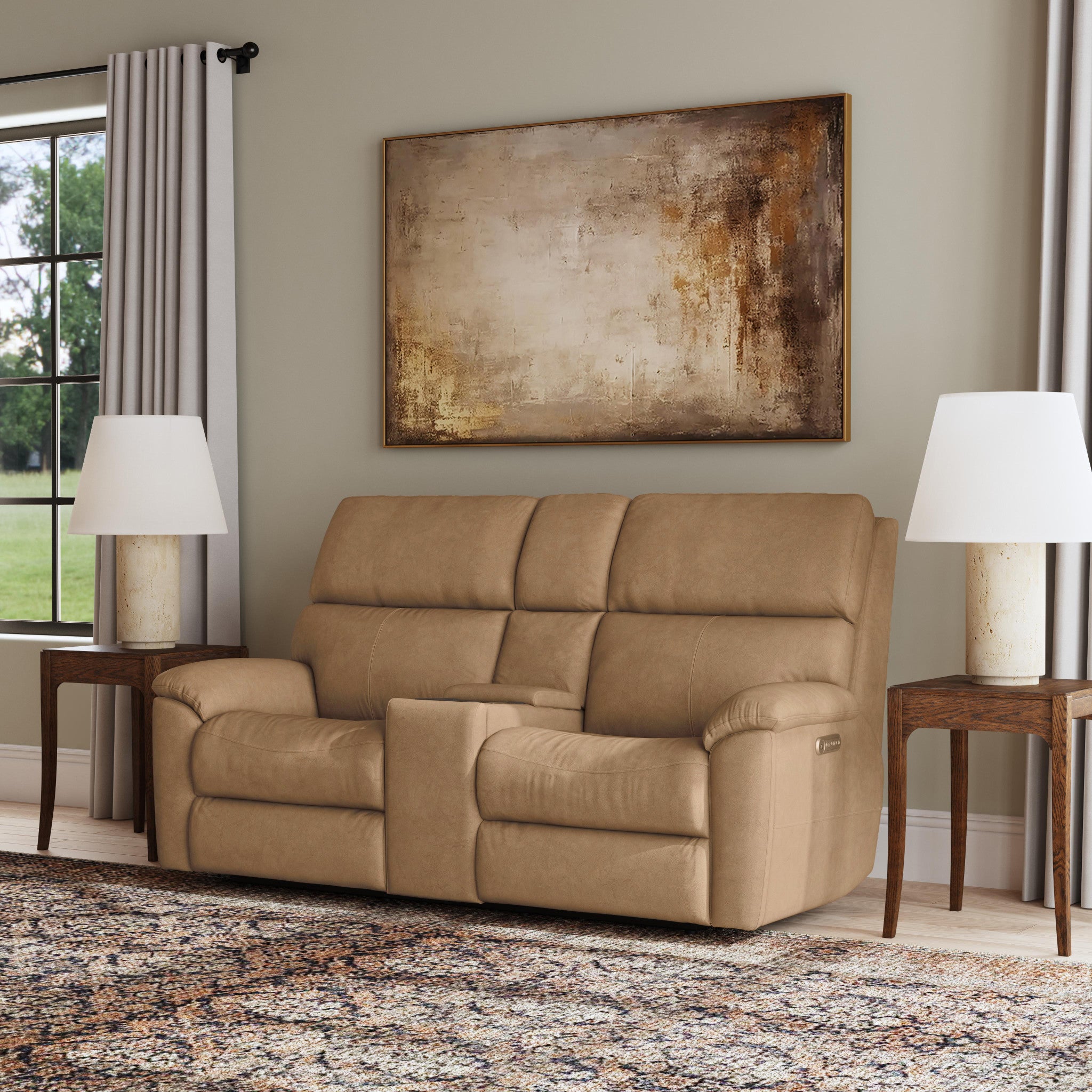 Porter Leather Power Reclining Loveseat with Console, Power Headrest, & Lumbar