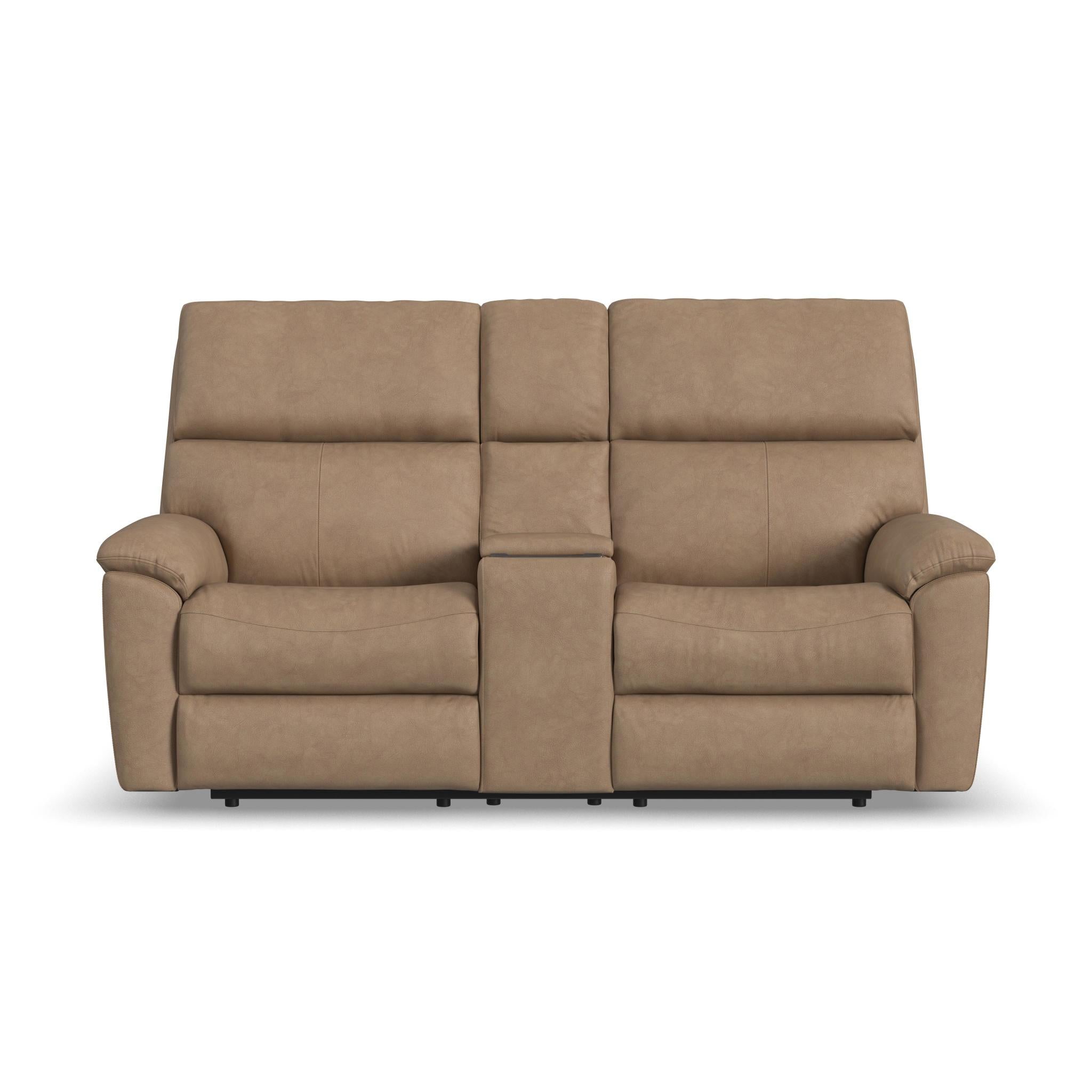 Porter Leather Power Reclining Loveseat with Console, Power Headrest, & Lumbar