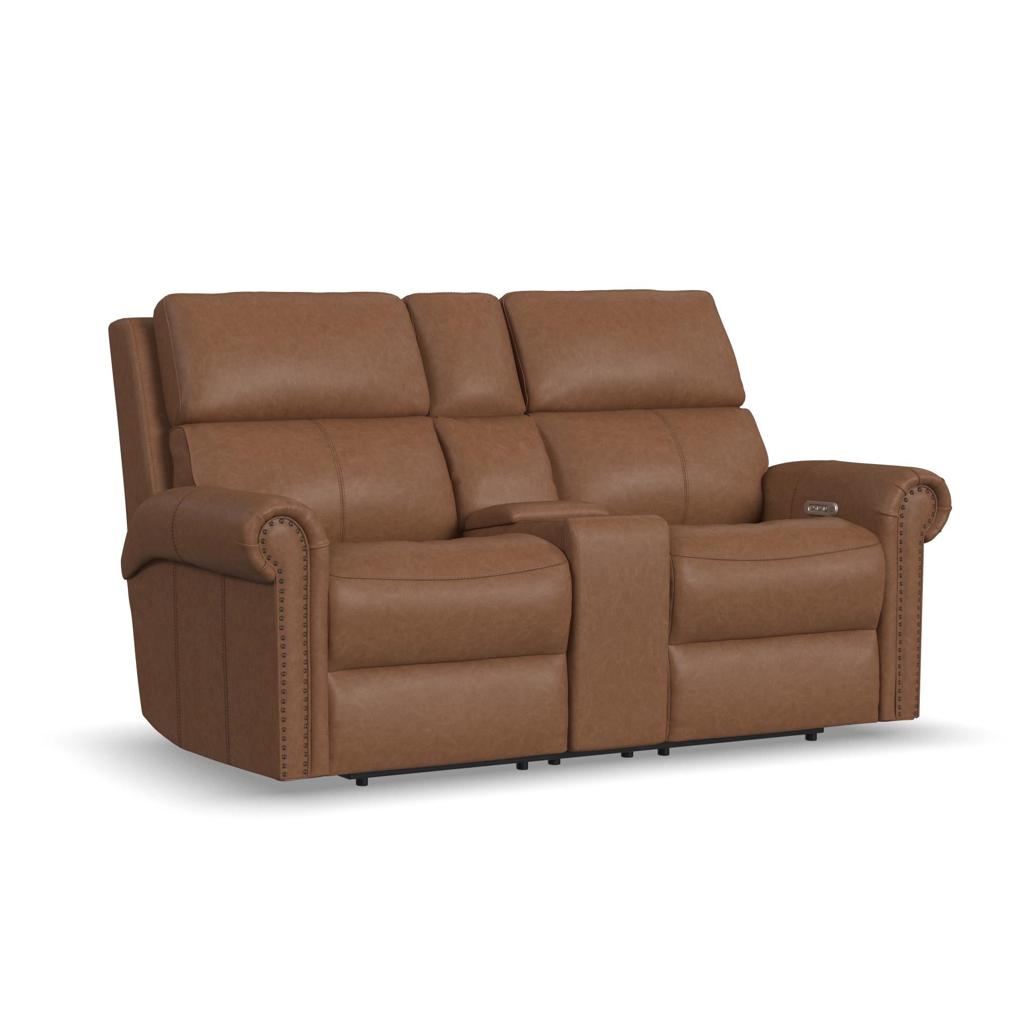 Bernard Leather Power Reclining Loveseat with Console, Power