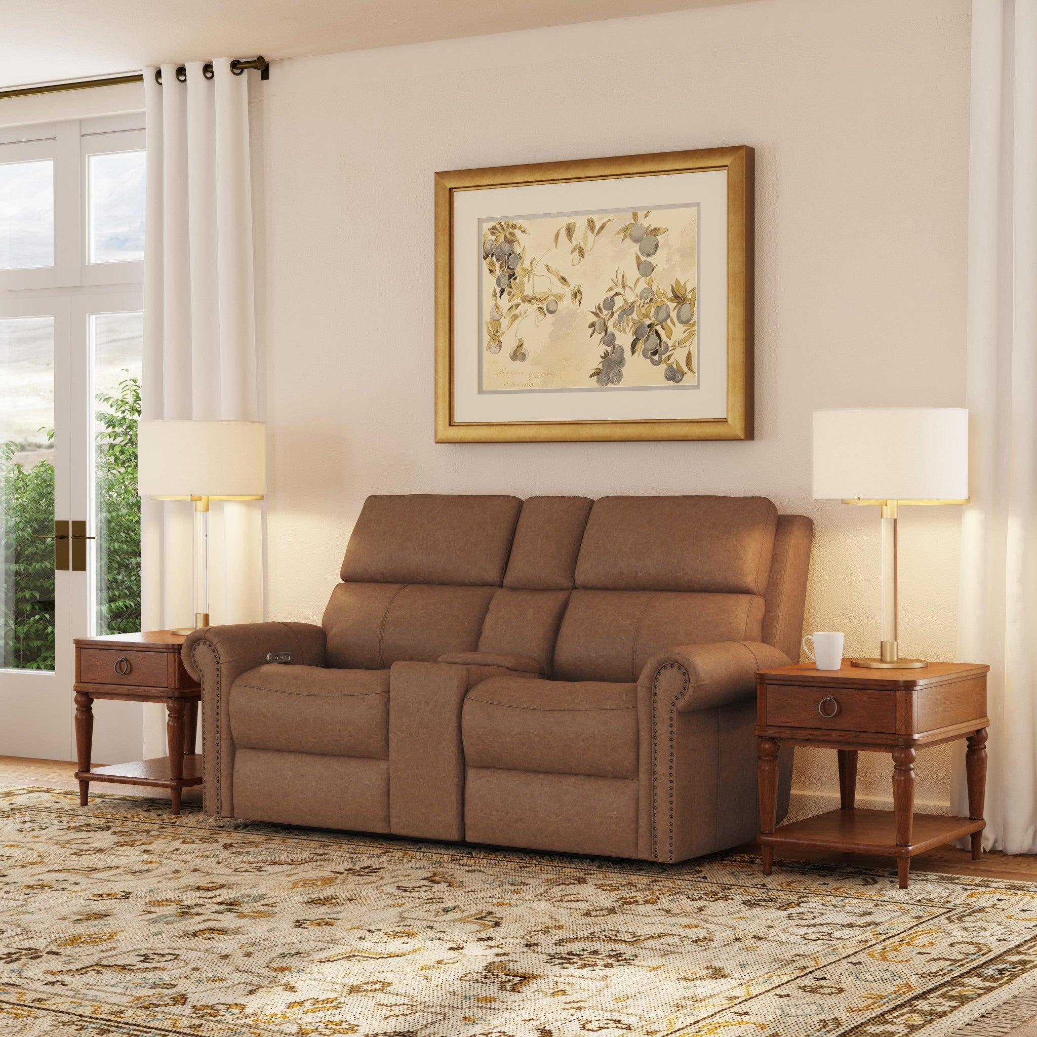 Bernard Leather Power Reclining Loveseat with Console, Power Headrests & Lumbar