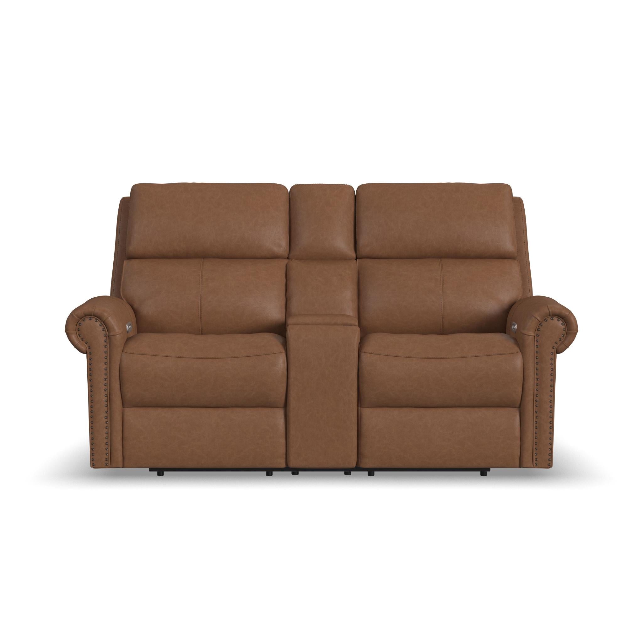Bernard Leather Power Reclining Loveseat with Console, Power Headrests & Lumbar