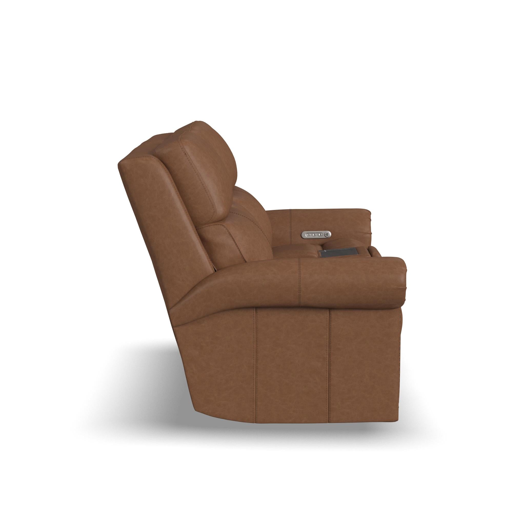 Bernard Leather Power Reclining Loveseat with Console, Power Headrests & Lumbar