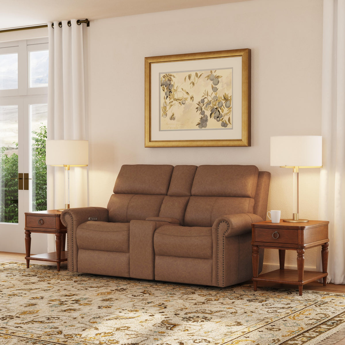 Bernard Leather Power Reclining Loveseat with Console, Power Headrests & Lumbar