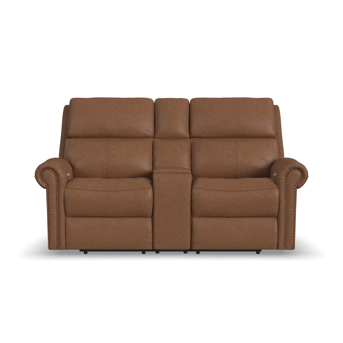 Bernard Leather Power Reclining Loveseat with Console, Power Headrests & Lumbar