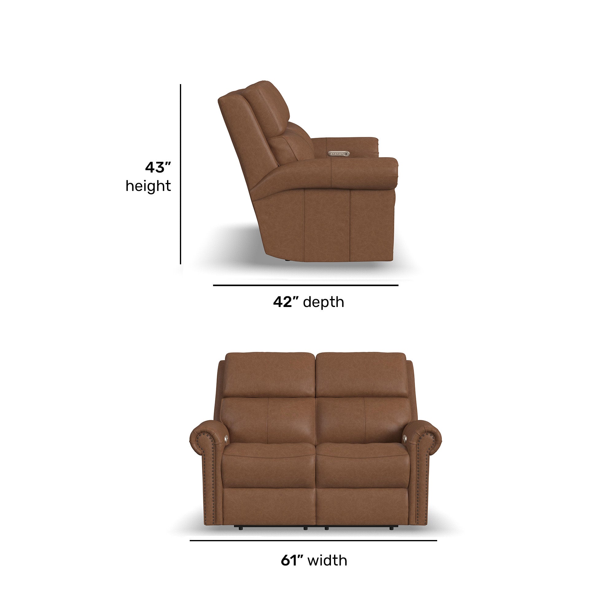 Bernard Leather Power Reclining Loveseat with Power Headrests & Lumbar