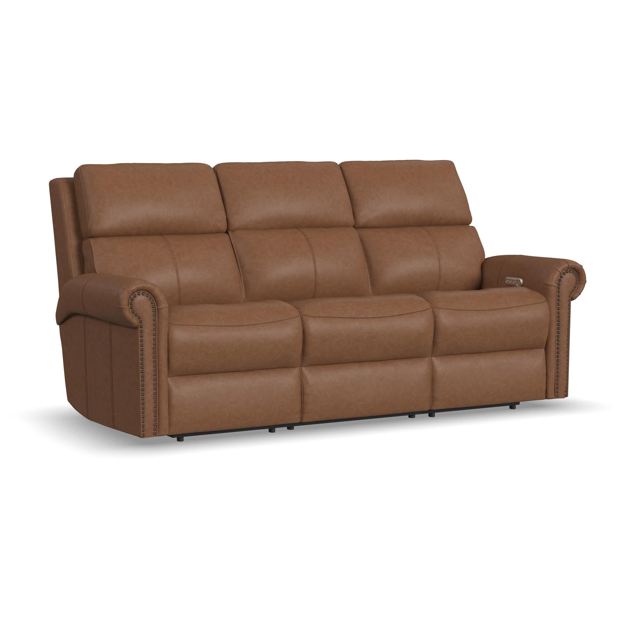 Bernard Leather Power Reclining Sofa with Console, Power Headrests & Lumbar