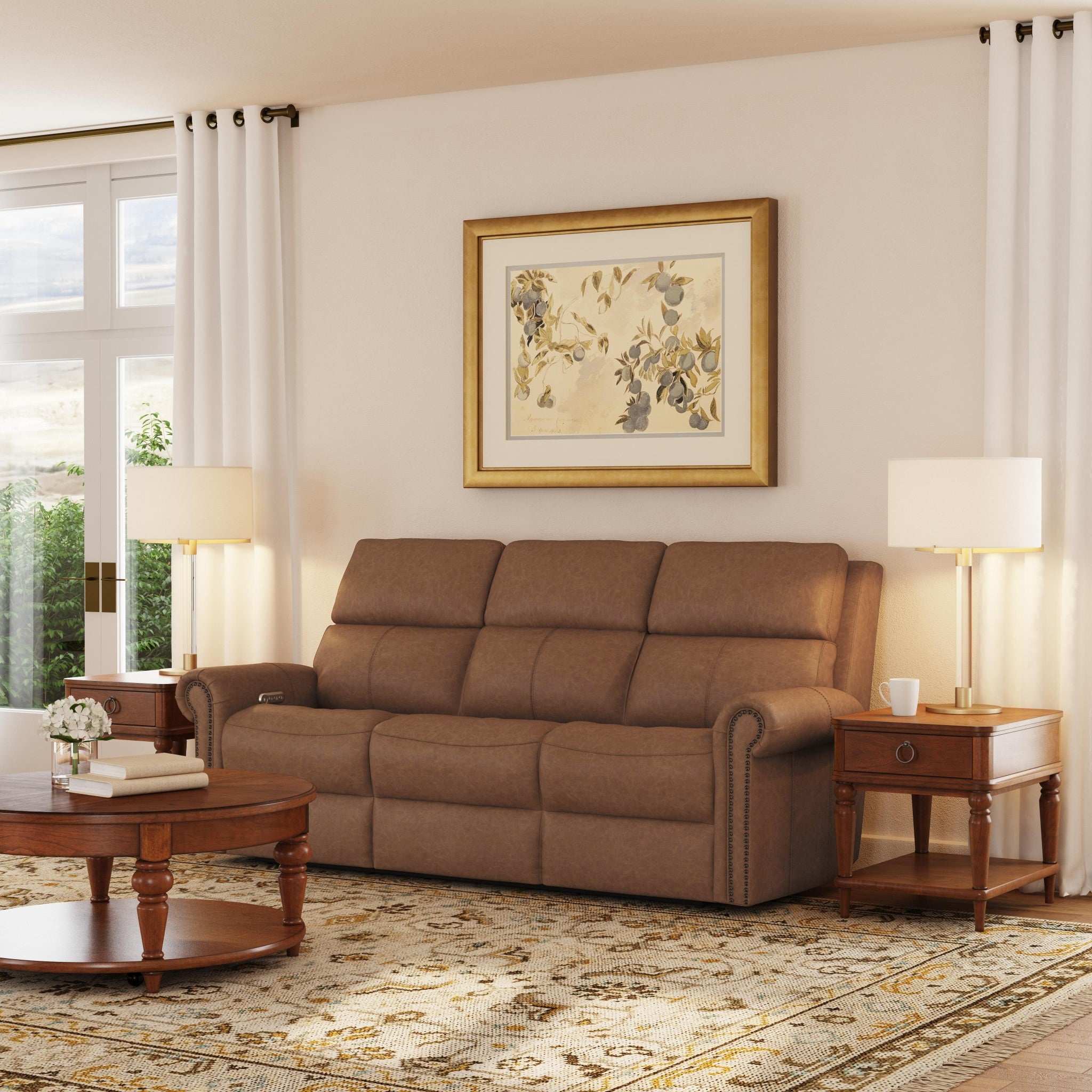 Bernard Leather Power Reclining Sofa with Console, Power Headrests & Lumbar
