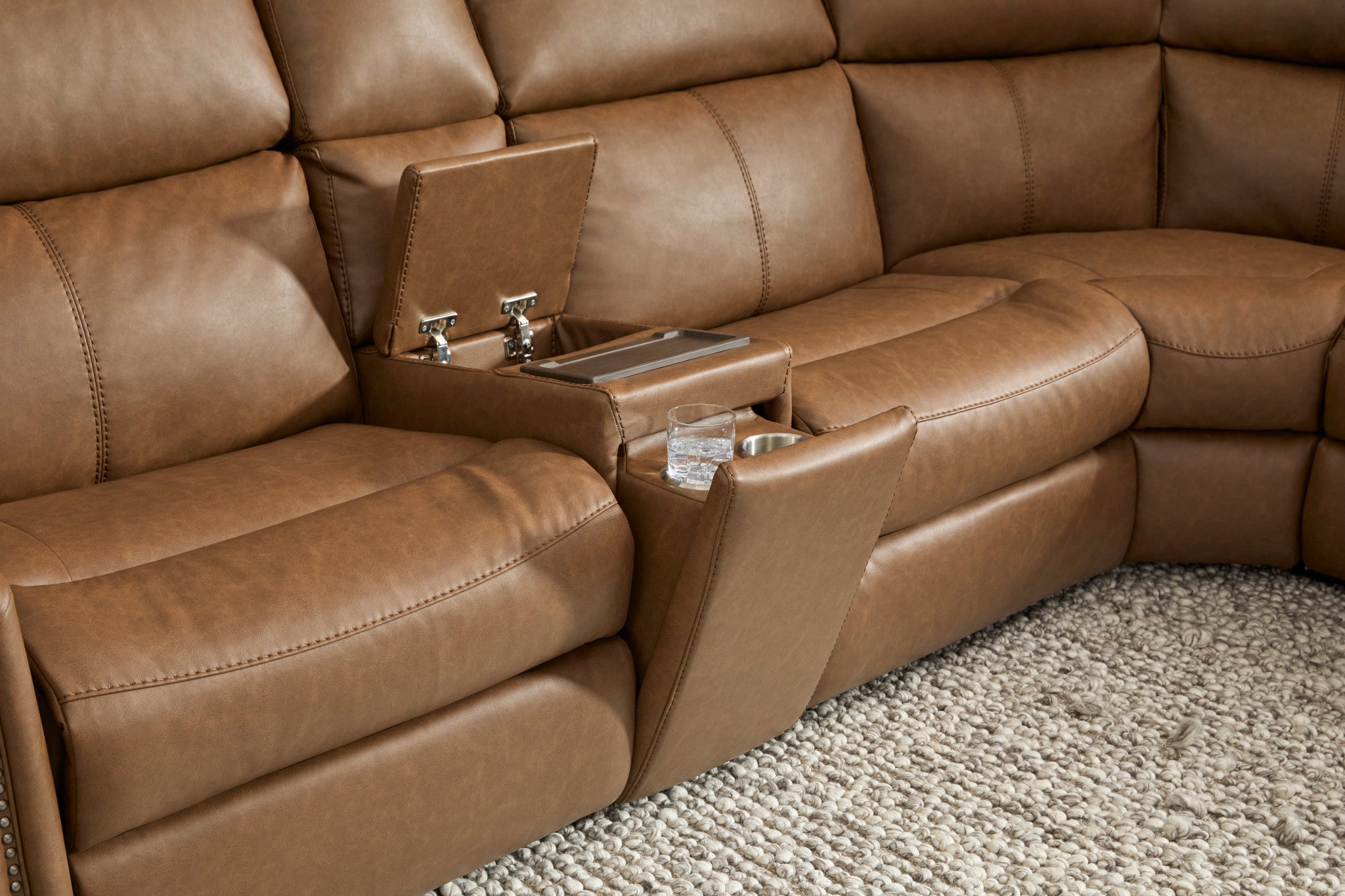 Bernard Leather Power Reclining Sectional w/ Power Headrest & Lumbar