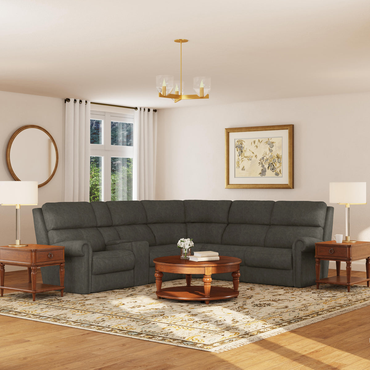 Bernard Leather Power Reclining Sectional w/ Power Headrest & Lumbar