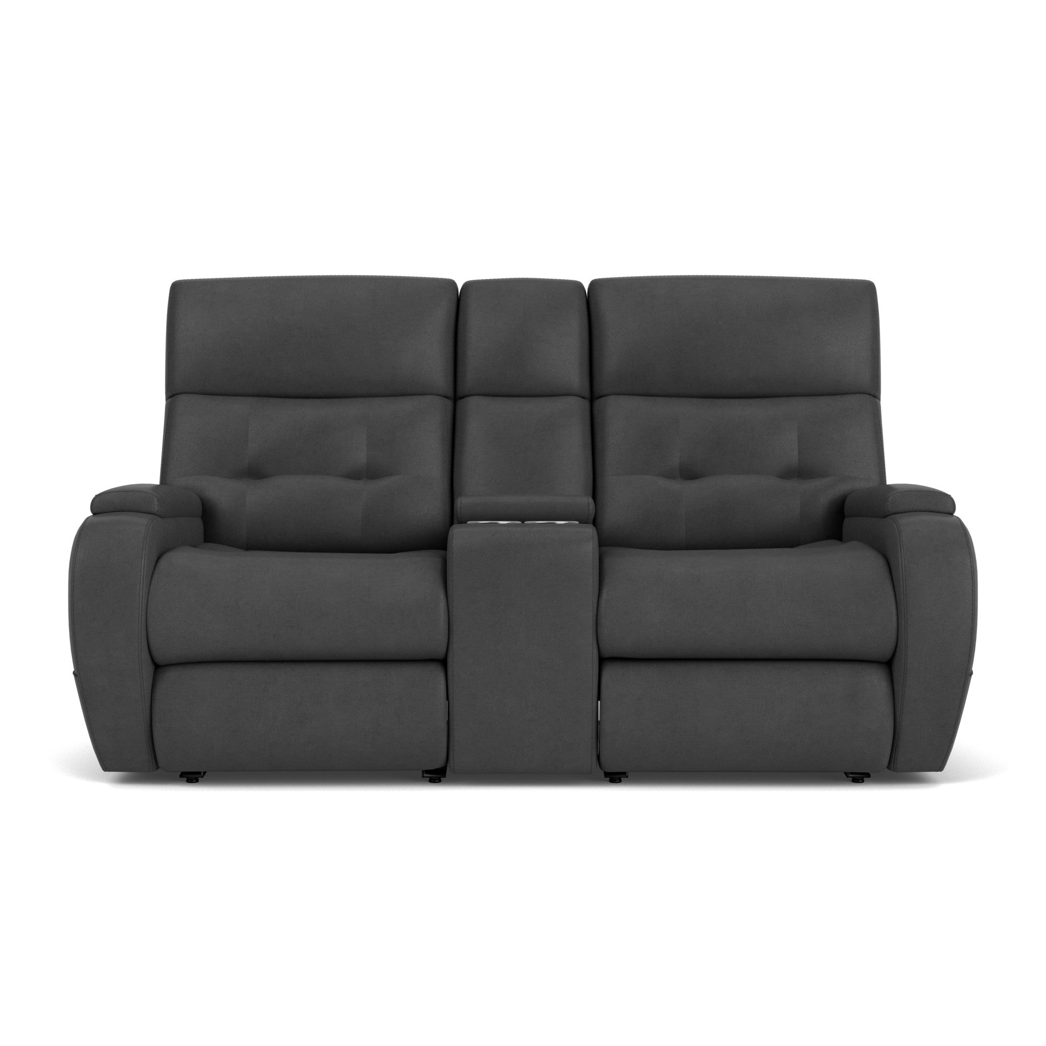 Strait Leather Power Reclining Loveseat with Console & Power Headrests