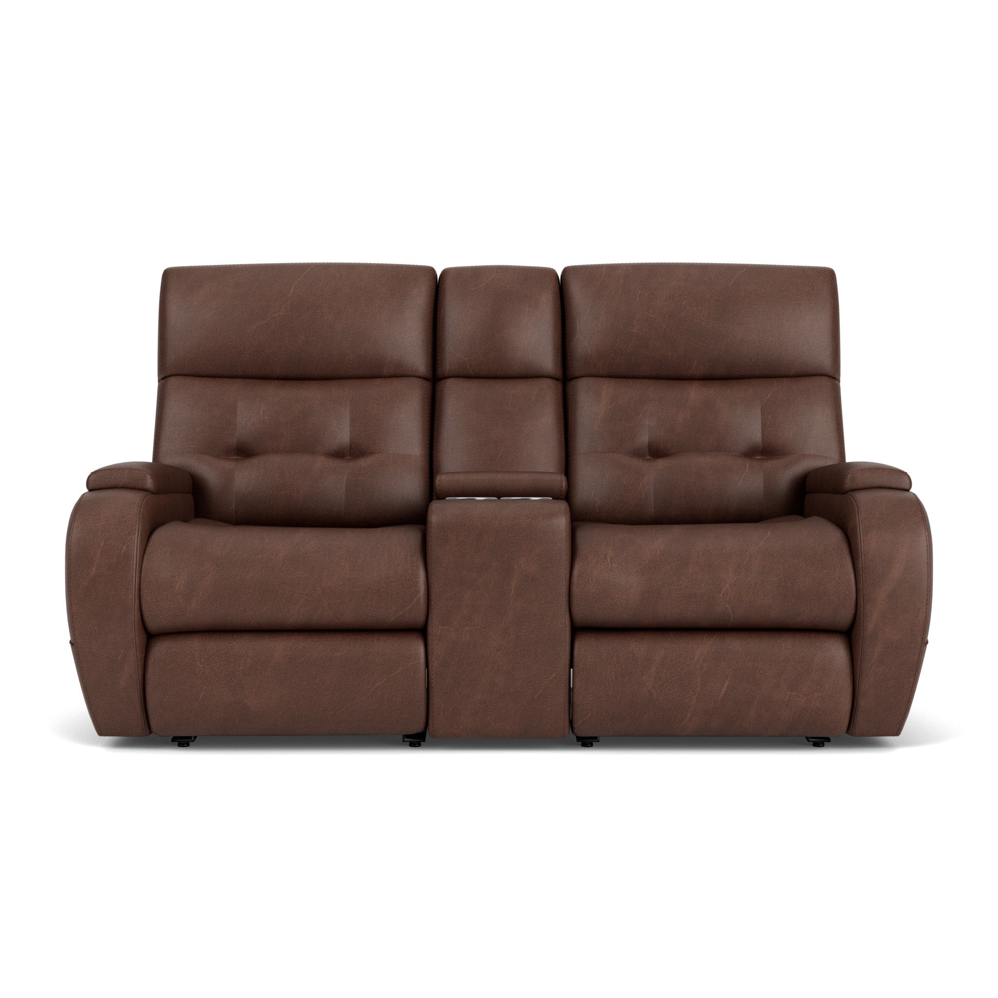 Strait Leather Power Reclining Loveseat with Console & Power Headrests