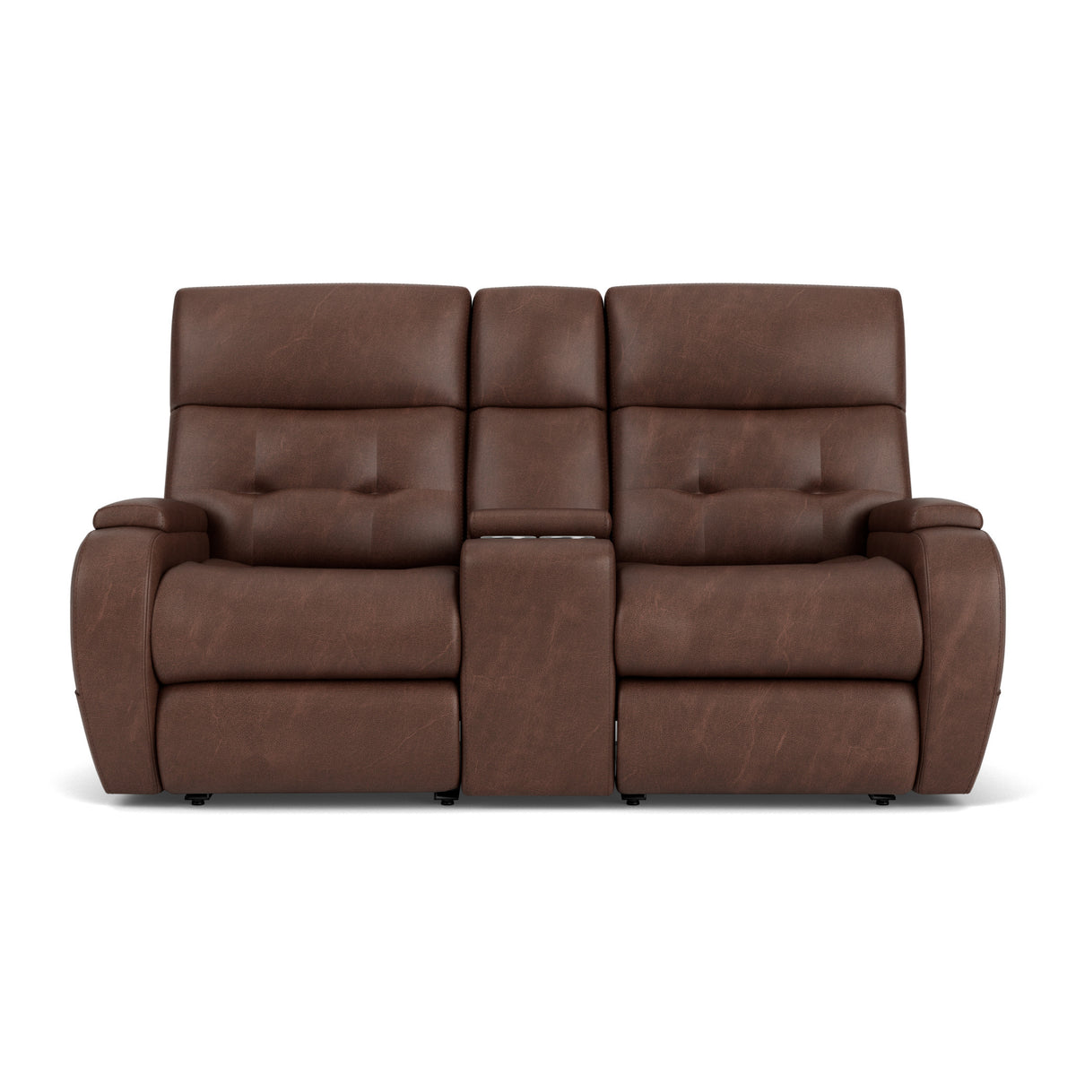 Strait Leather Power Reclining Loveseat with Console & Power Headrests