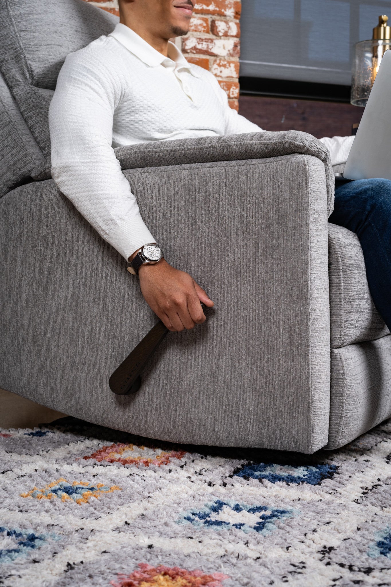 Compact Moon Gray Fabric Perfect Match Gliding Recliner