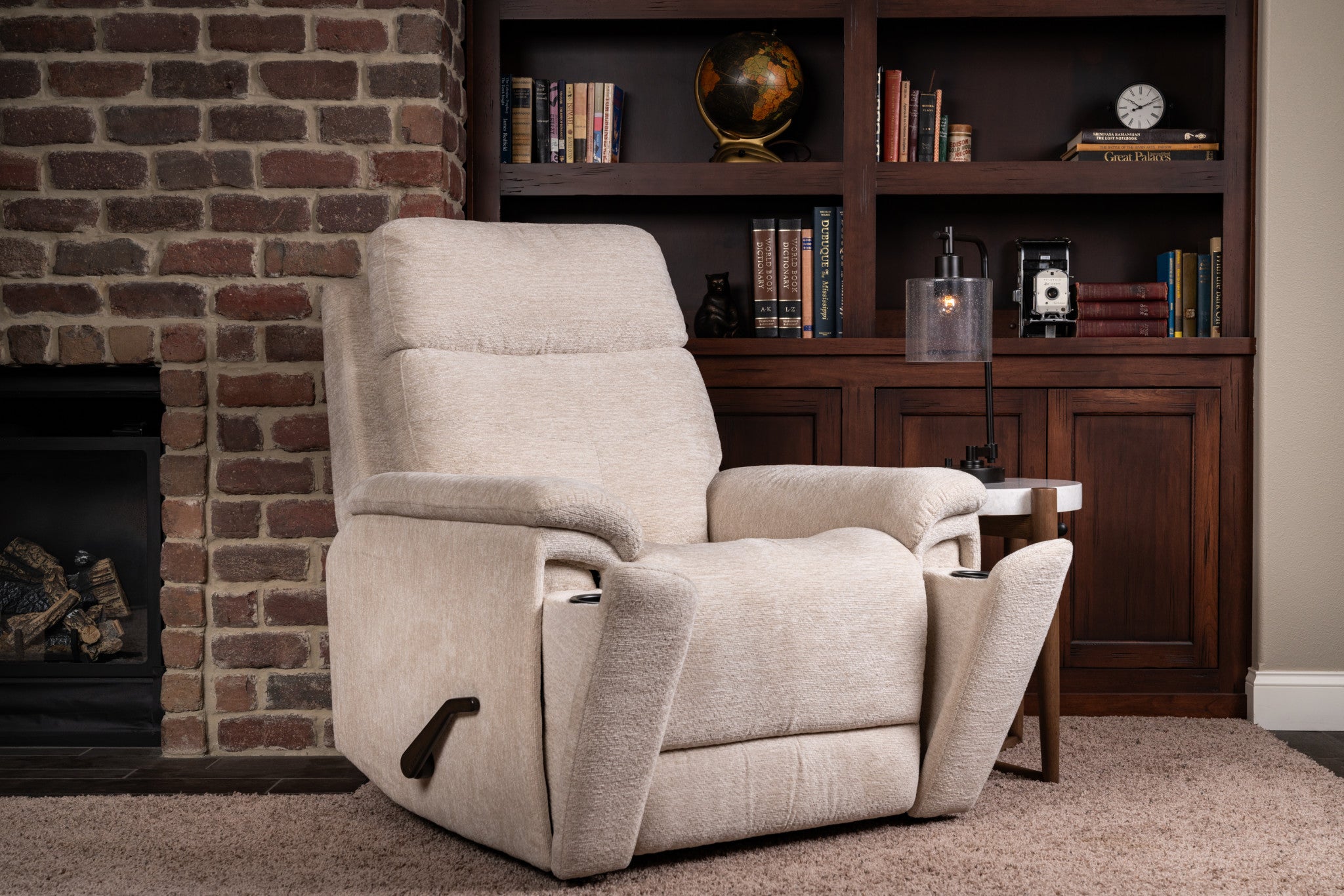 Refined Pearl Fabric Perfect Match Swivel Gliding Recliner