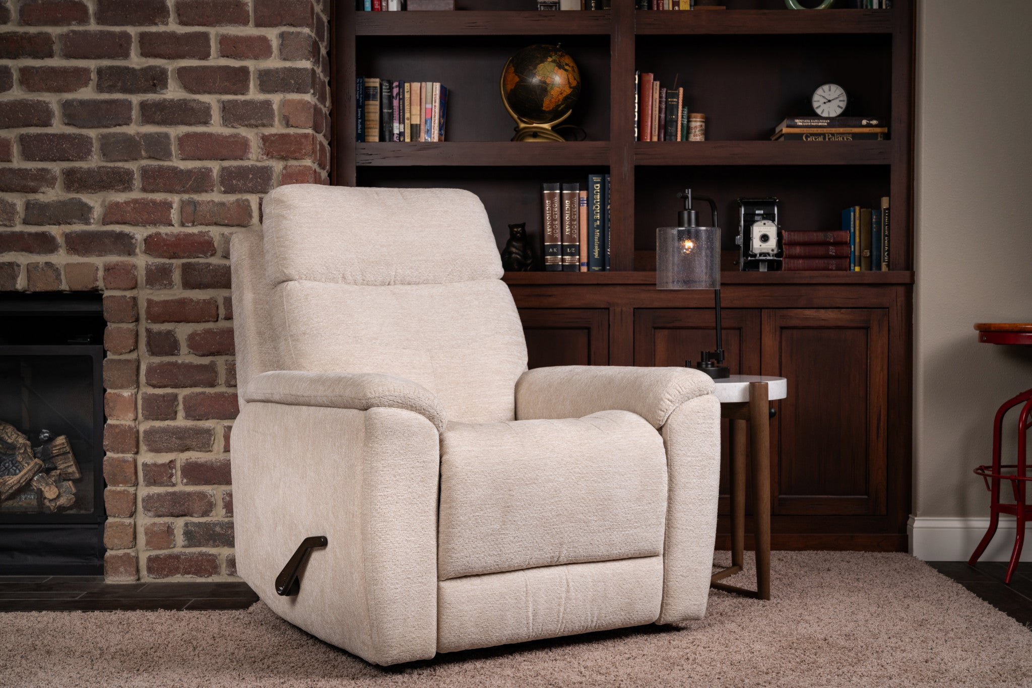 Refined Pearl Fabric Perfect Match Swivel Gliding Recliner