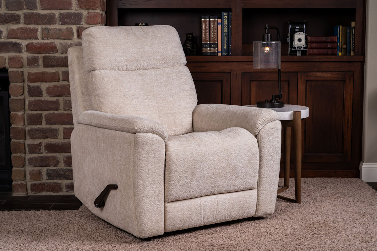 Refined Pearl Fabric Perfect Match Swivel Gliding Recliner