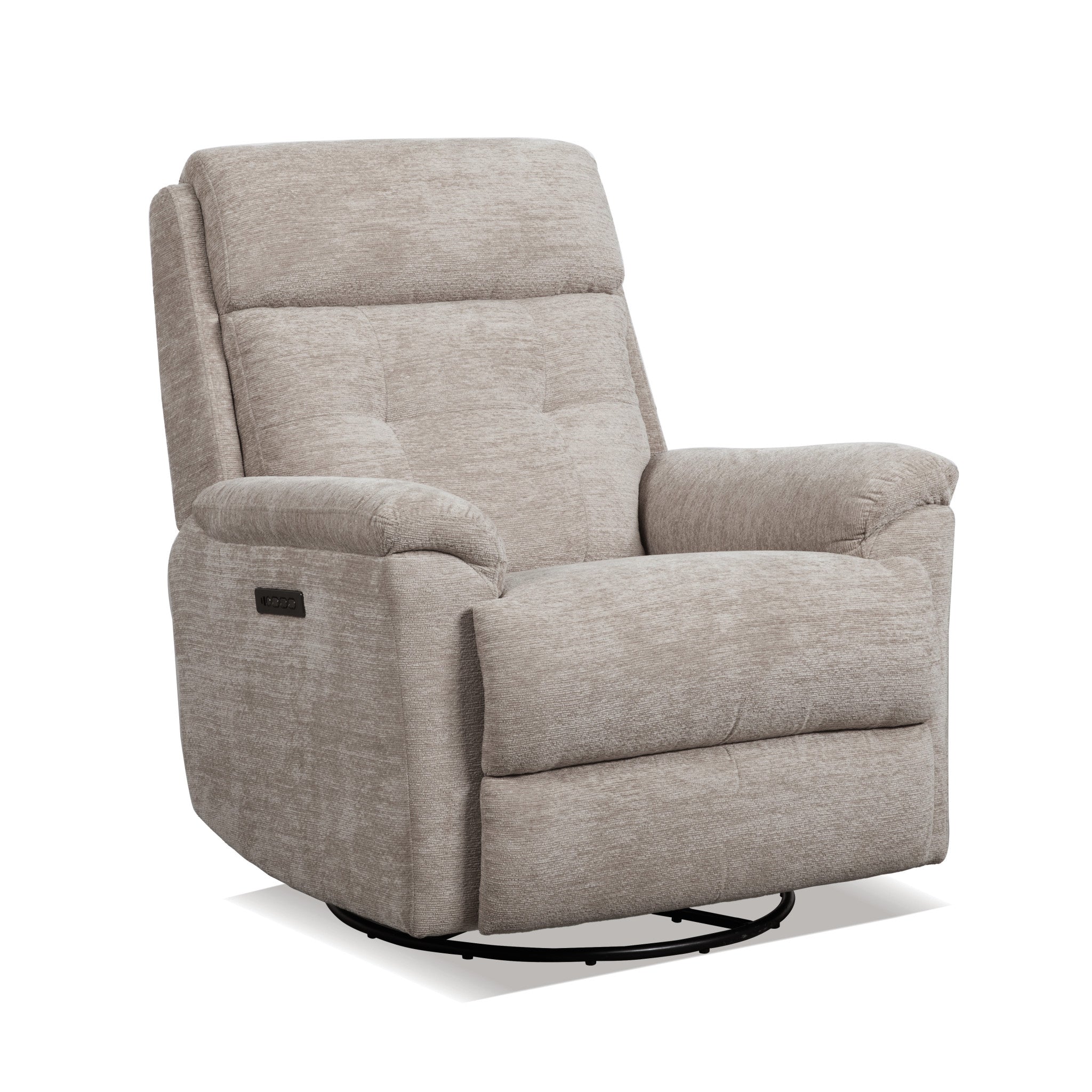 Sophisticated Oat Fabric Perfect Match Power Swivel Gliding Recliner with Power Headrest & Lumbar