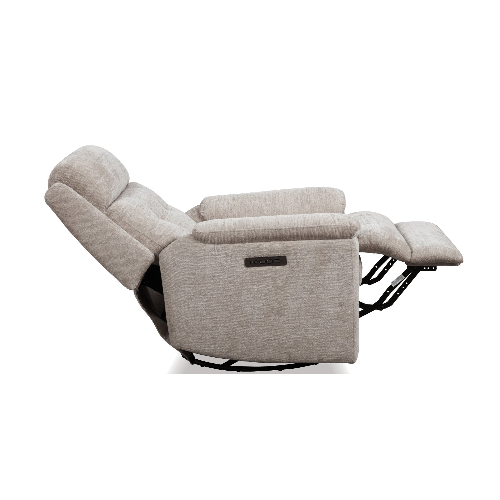 Sophisticated Oat Fabric Perfect Match Power Swivel Gliding Recliner with Power Headrest & Lumbar