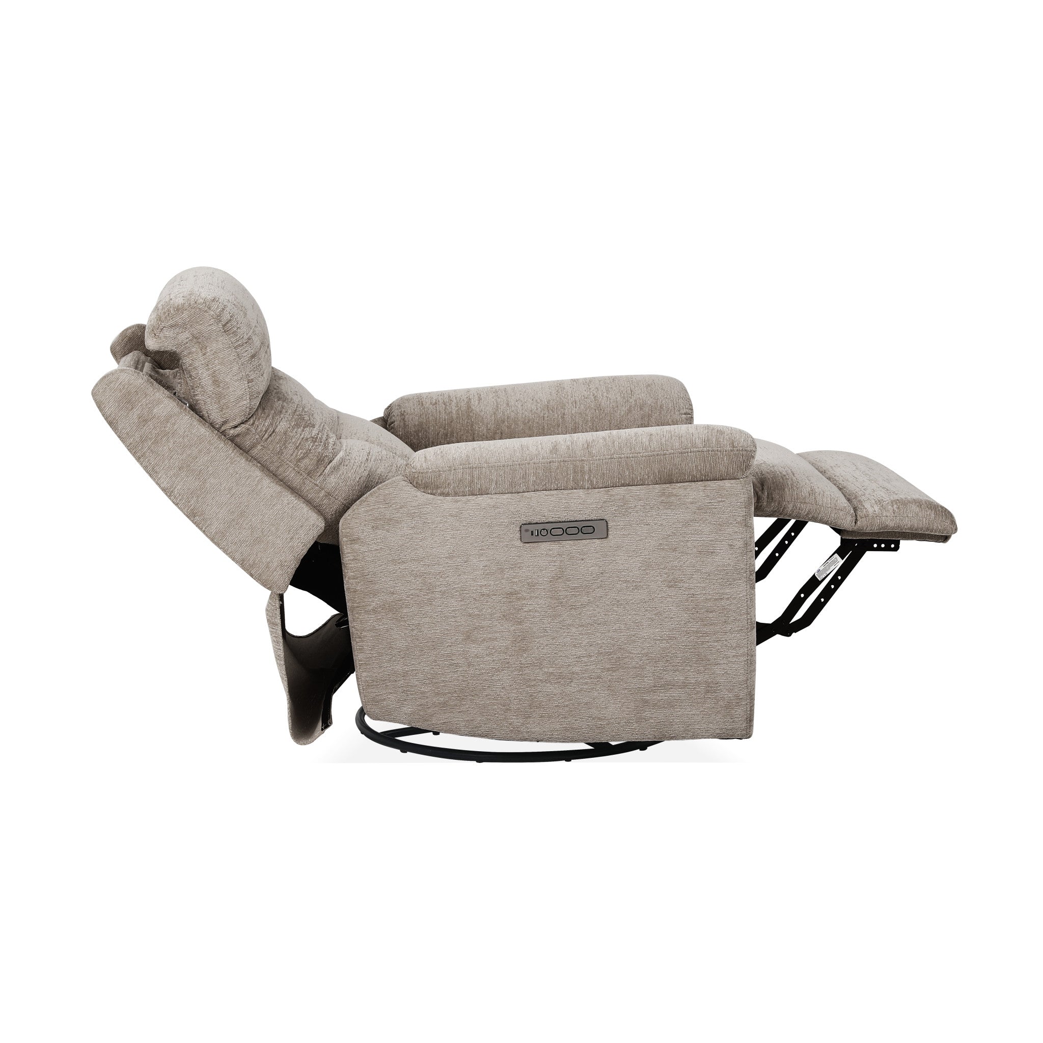 Sophisticated Oat Fabric Perfect Match Power Swivel Gliding Recliner with Power Headrest & Lumbar