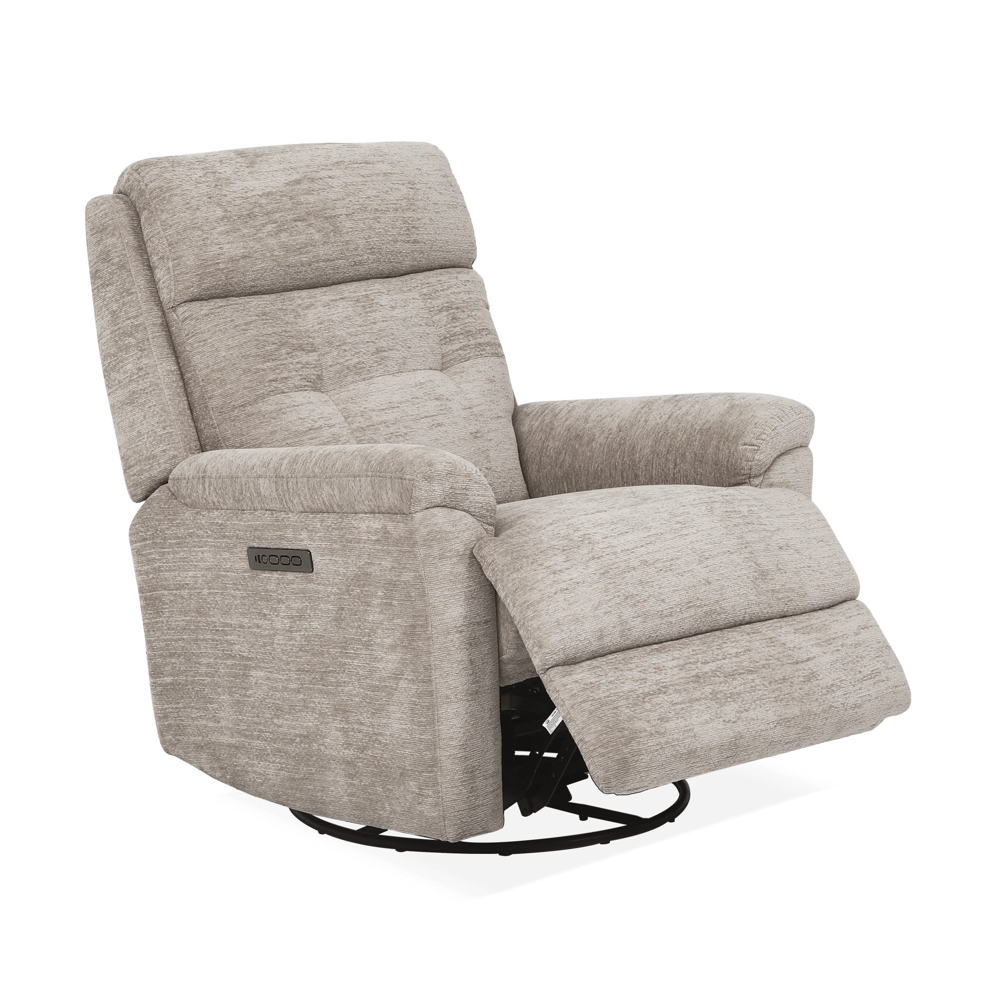 Sophisticated Oat Fabric Perfect Match Power Swivel Gliding Recliner with Power Headrest & Lumbar